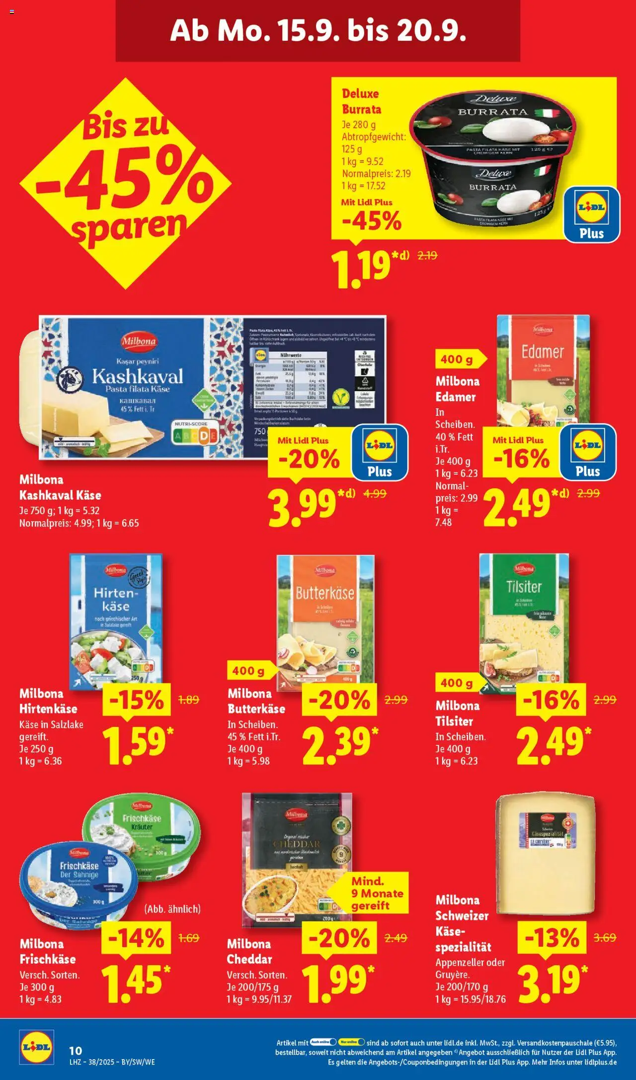 Lidl Prospekt Uffenheim – gültig ab 15.09.2025 | Seite: 18 | Produkte: Edamer, Burrata, Pasta, Frischkase