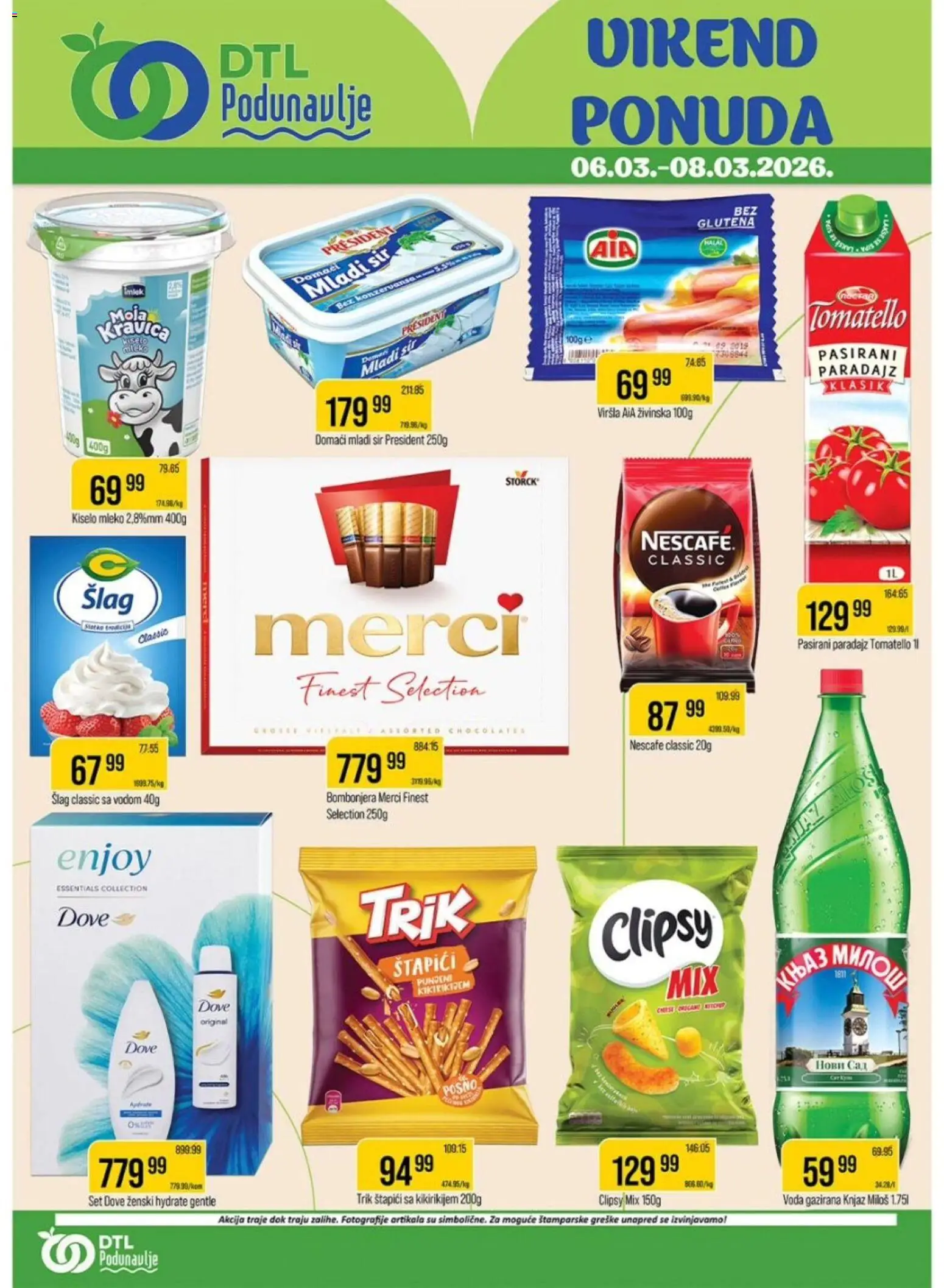 Podunavlje katalog - važi od 06.03.2026 | Strana: 1 | Proizvode: Pasirani paradajz, Bombonjera, Voda, Nescafé
