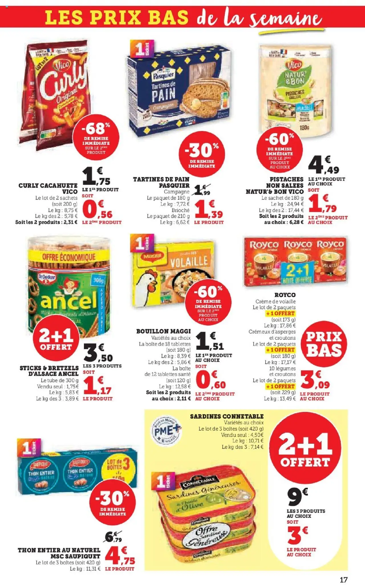 {H1} | Page: 17 | Produits: Cacahuète, Sardines, Bretzels, Crème