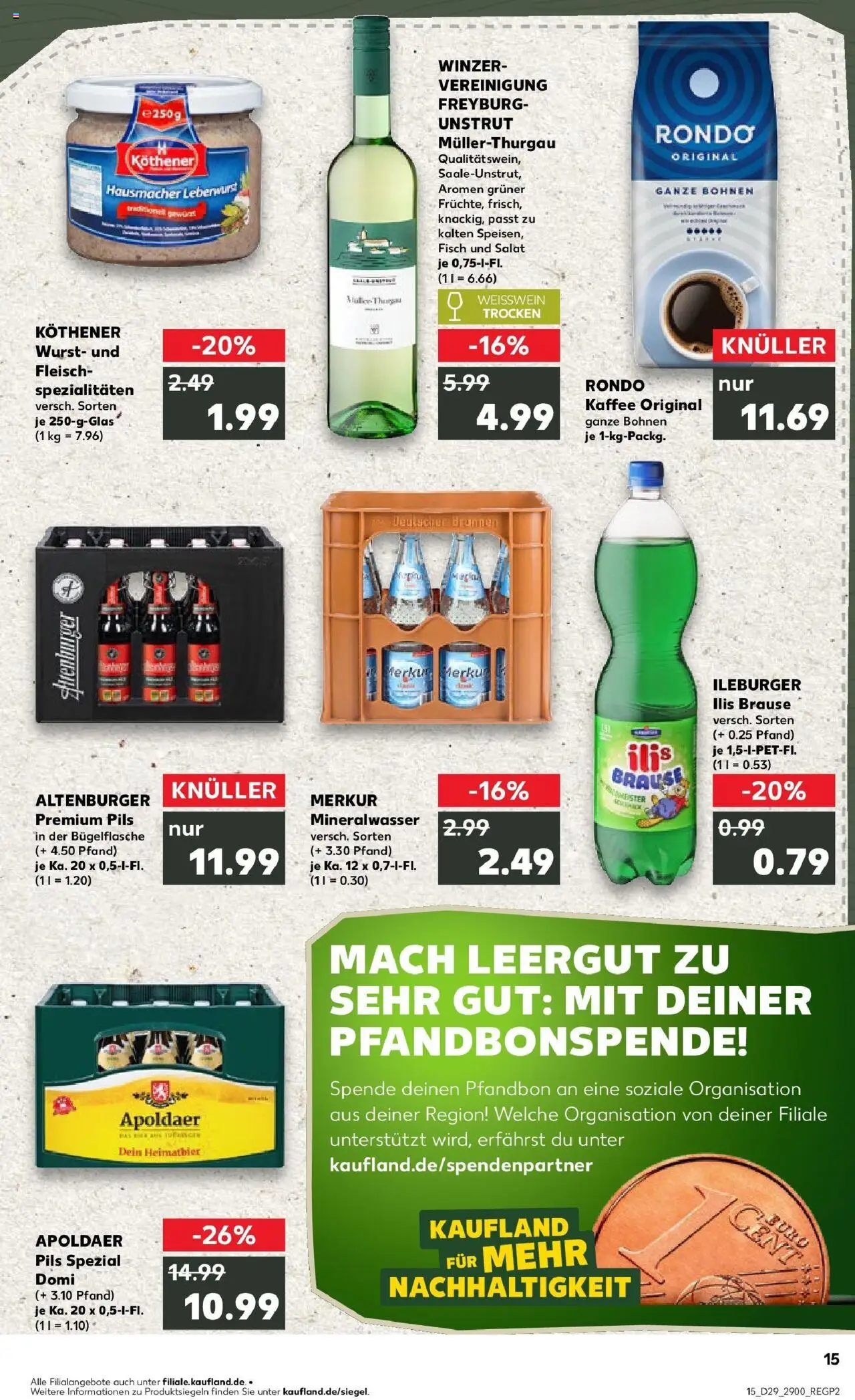 Kaufland prospekt Naumburg (Saale)	 - gültig ab dem 16.07.2025 | Seite: 15 | Produkte: Weißwein, Weißwein trocken, Mineralwasser, Salat