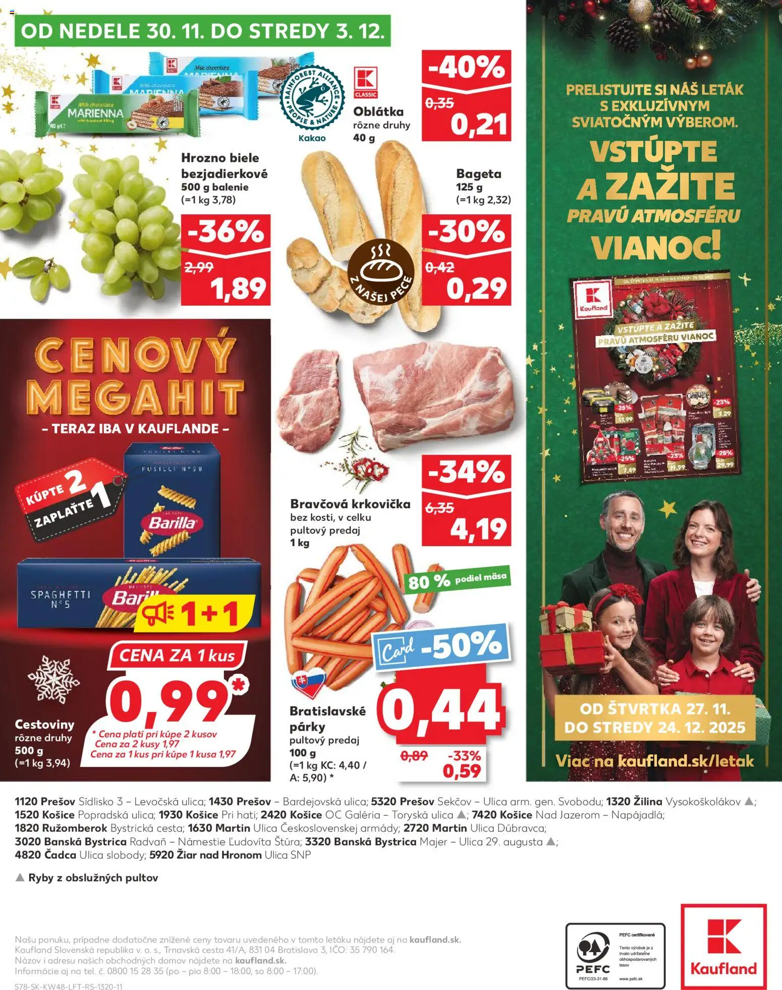 Nové Kaufland akcie – leták je platný od 27.11.2025 | Strana: 78 | Produkty: Cestoviny, Krkovička, Párky, Hrozno
