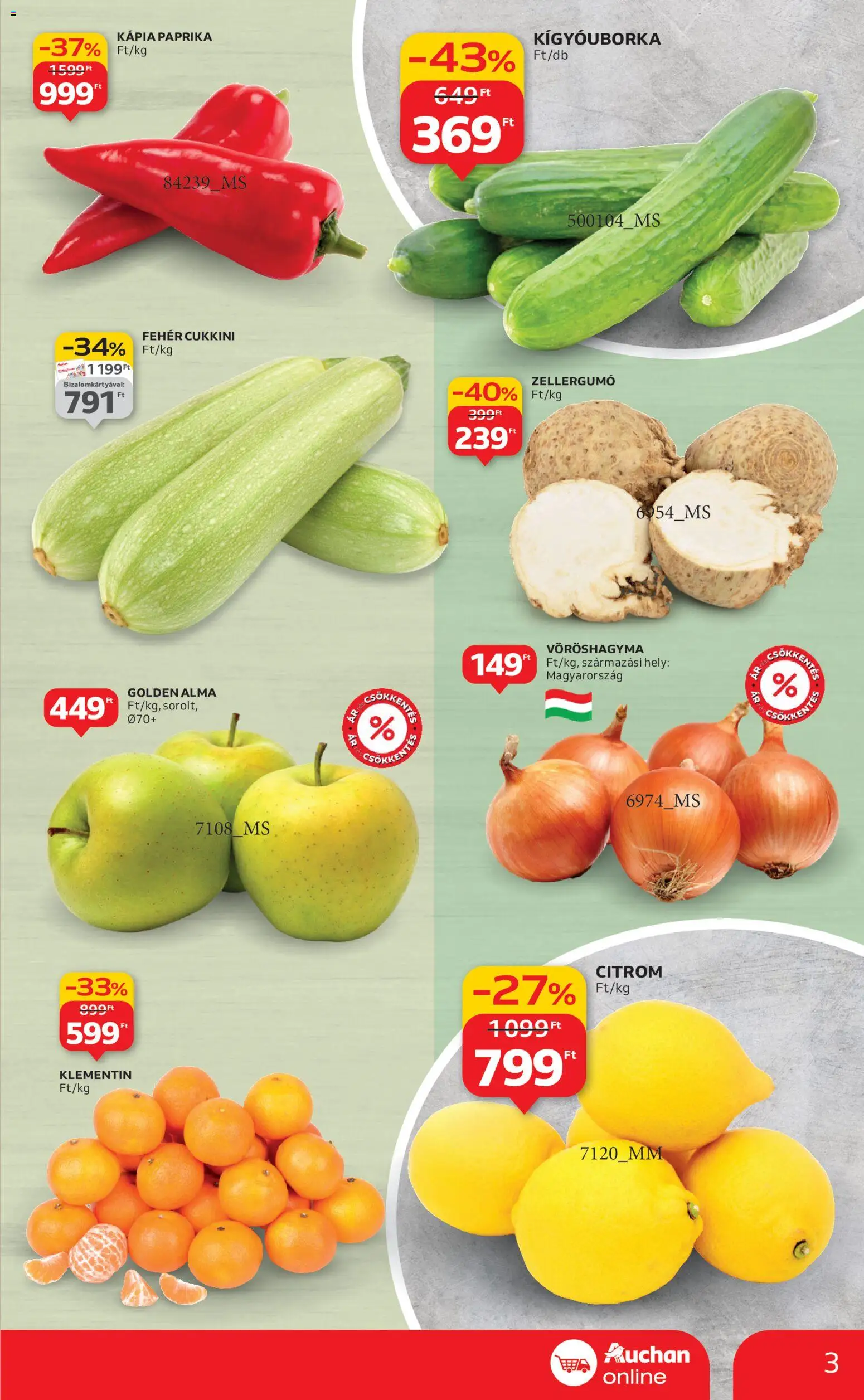 Auchan akciós ujság - amely érvényes a következő dátumtól: 02.01.2026 | Oldal: 3 | Termékek: Cukkini, Vöröshagyma, Alma, Kápia paprika