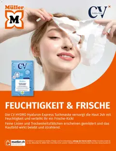 Hydro HYALURON EXPRESS TUCHMASKE, Die CV HYDRO Hyaluron Express Tuchmaske versorgt die Haut 24h mit Feuchtigkeit und verleiht ihr ein Frische-Kick! Feine Linien und Trockenheitsfältchen erscheinen gemildert und das Hautbild wirkt belebt und strahlend. ab 01.03.2026 gültig | Seite: 85 | Produkte: Tuchmaske