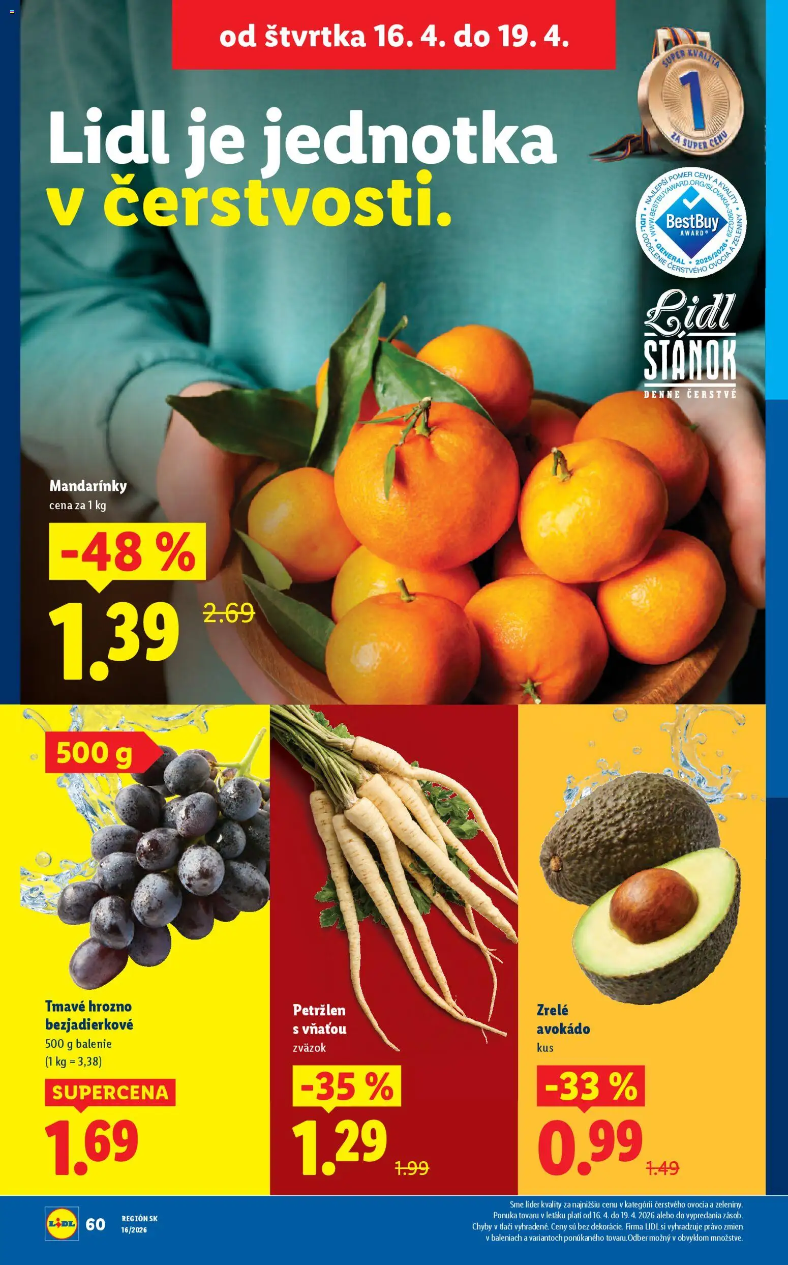 Nové Lidl akcie – leták je platný od 13.04.2026 | Strana: 58 | Produkty: Mandarinky, Avokádo, Petržlen, Hrozno
