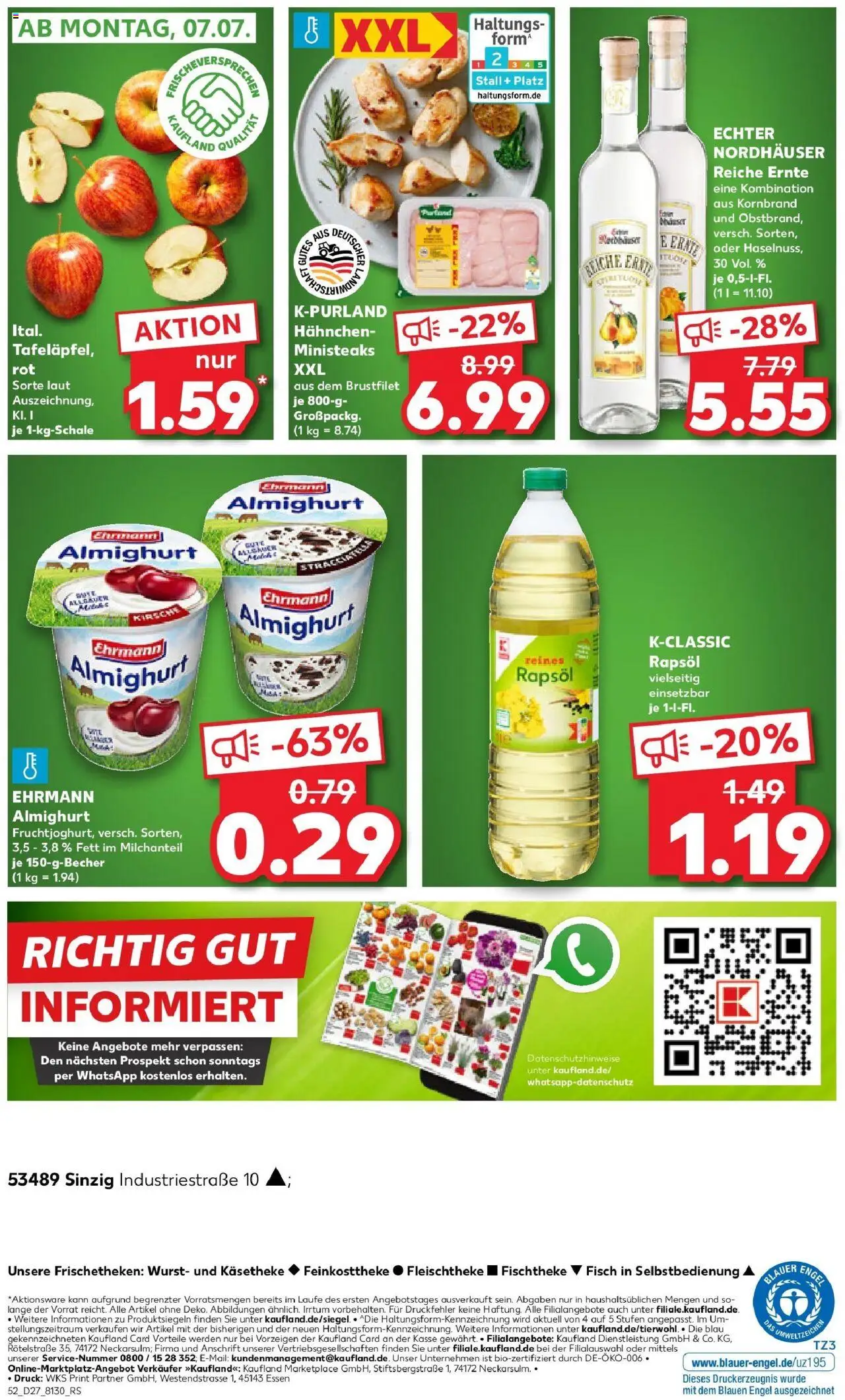 Kaufland prospekt Sinzig	 - gültig ab dem 06.07.2025 | Seite: 5 | Produkte: Hahnchen, Ehrmann almighurt, Rapsöl, Wurst