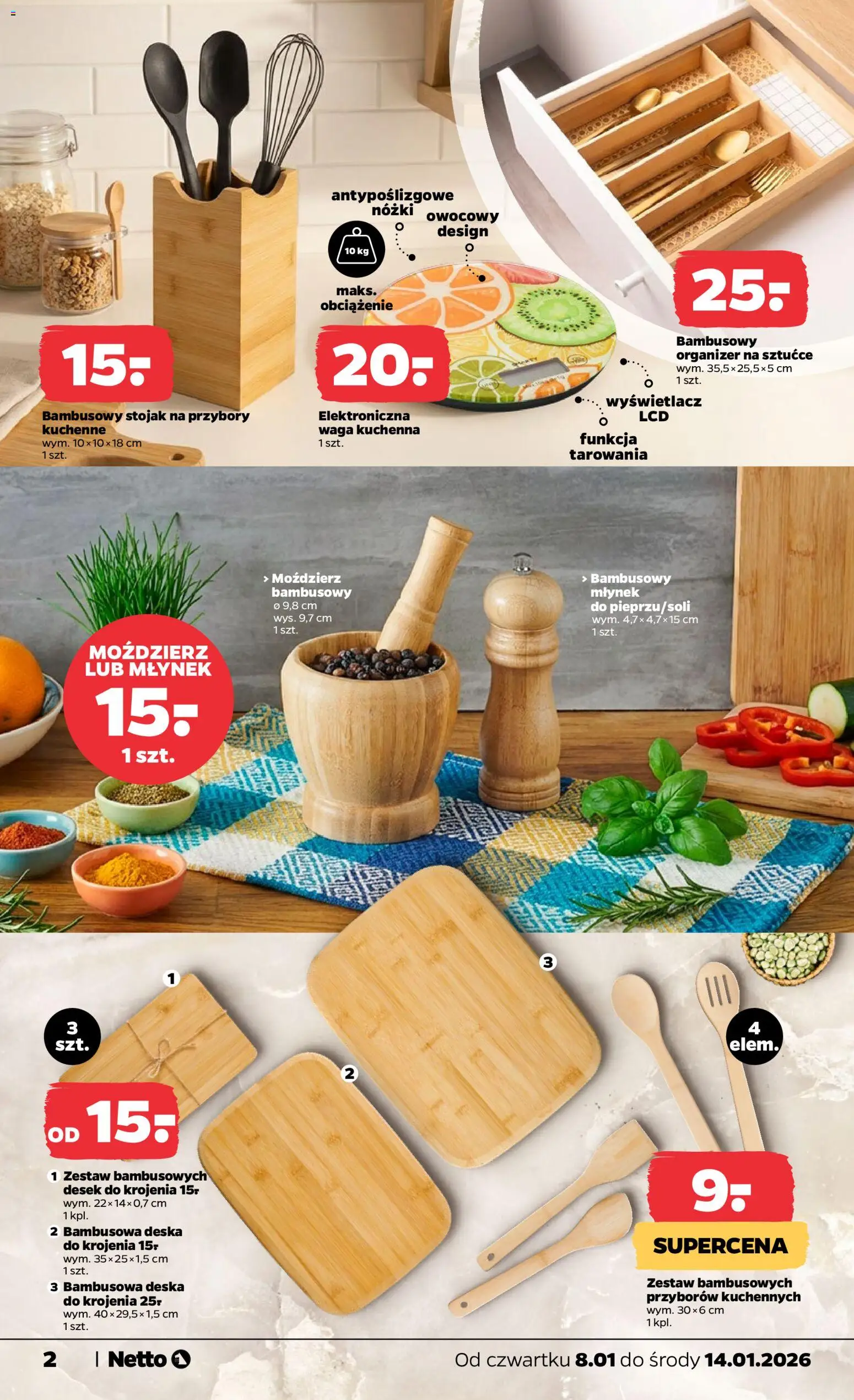 Netto gazetka - Non Food od 08.01.2026 | Strona: 2 | Produkty: Waga, Młynek, Sztućce, Deska do krojenia