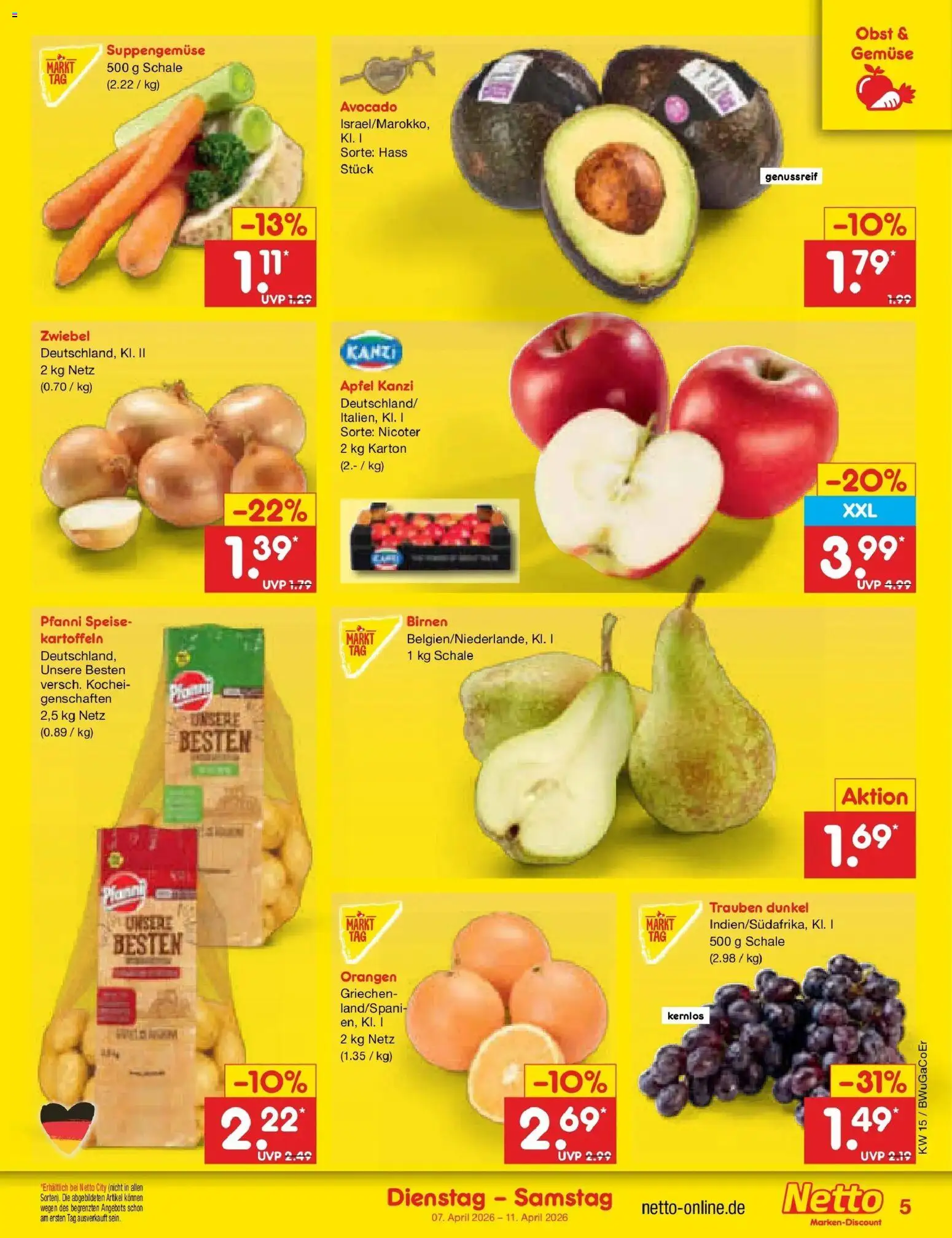 Netto Marken-Discount Prospekt Nordhausen	 – gültig ab 07.04.2026 | Seite: 7 | Produkte: Trauben, Äpfel, Orangen, Gemüse