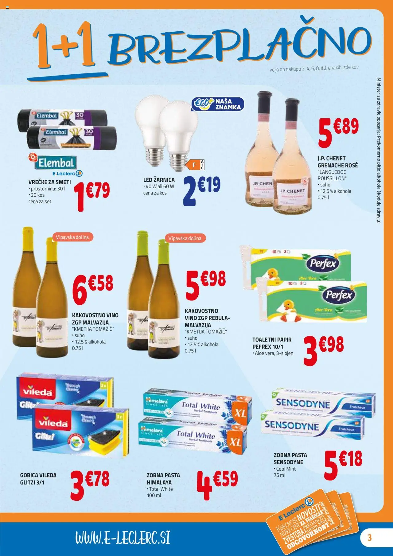 E.leclerc katalog │ velja od 20.08.2025 | Stran: 3 | Izdelki: Toaletni papir, Kos, Gobica, Vino