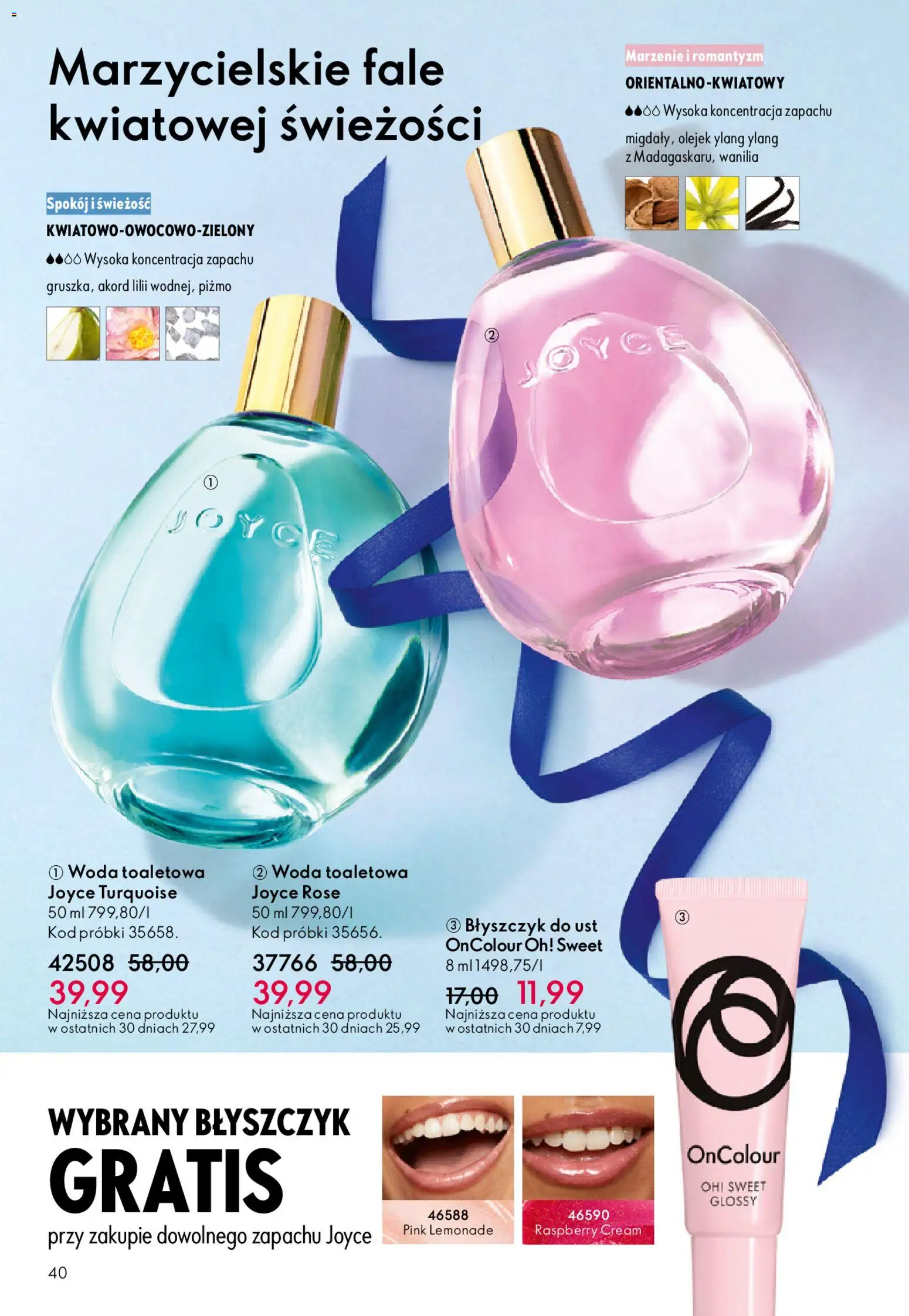 Oriflame Katalog 17 2025 od 03.12.2025 | Strona: 40 | Produkty: Woda toaletowa, Błyszczyk, Woda