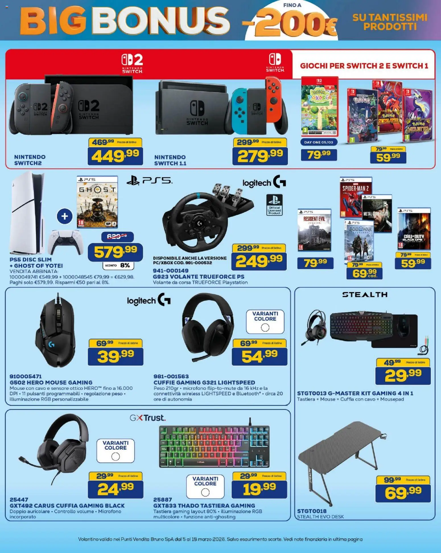 Volantino BRUNO del 05.03.2026 | Pagina: 24 | Prodotti: Tastiera, Cuffie, Playstation, Microfono