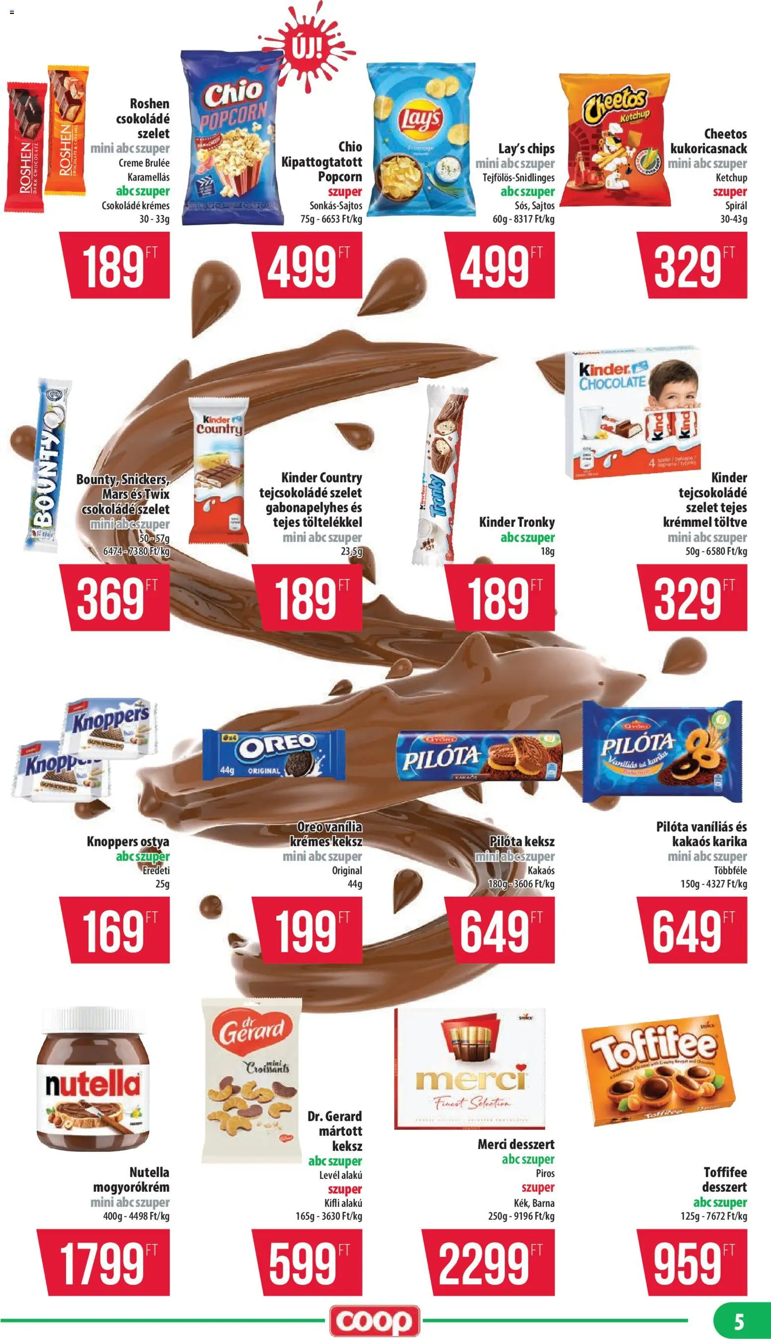 COOP akciós ujság - amely érvényes a következő dátumtól: 20.11.2025 | Oldal: 5 | Termékek: Chips, Nutella, Tejcsokoládé, Csokoládé