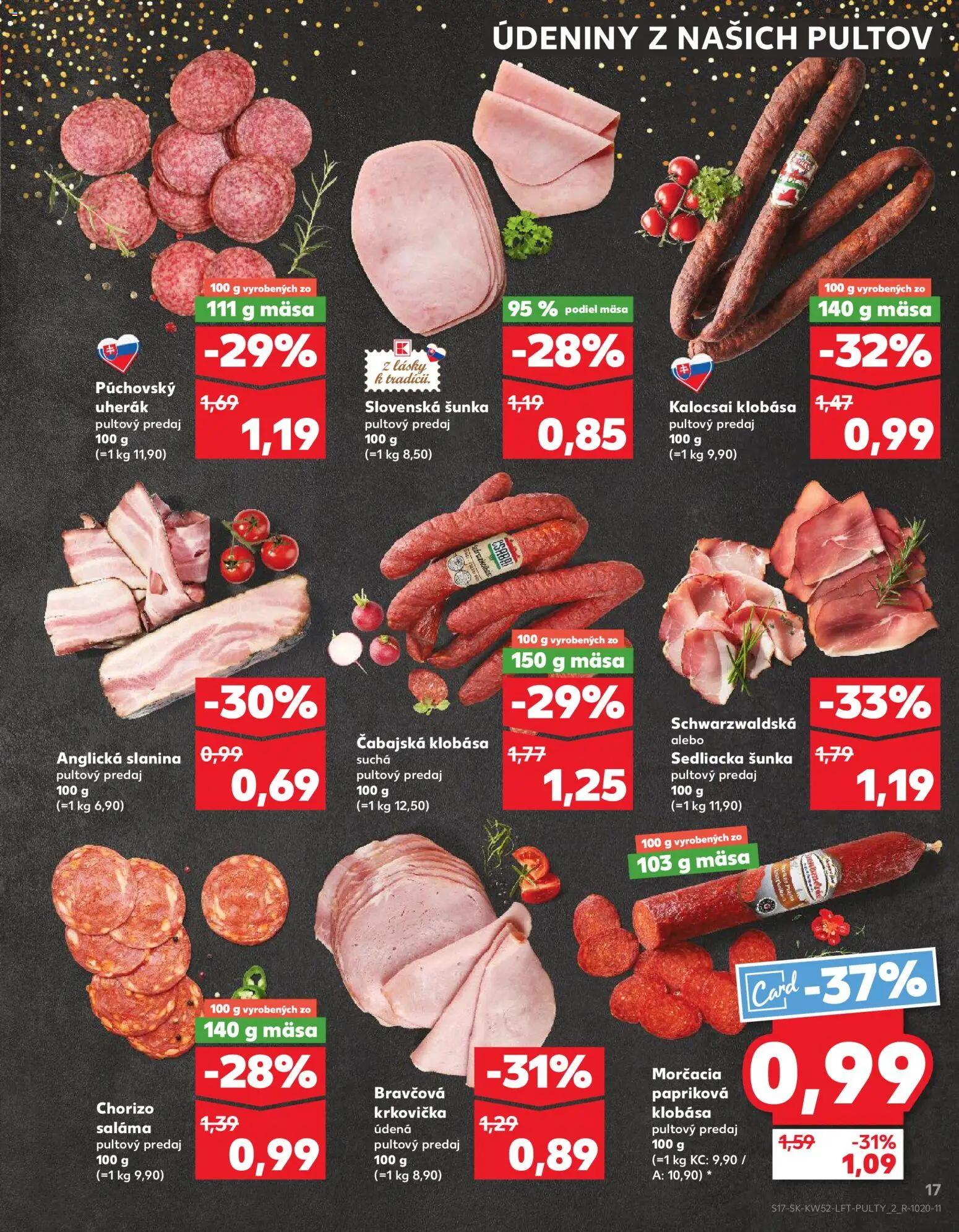 Nové Kaufland akcie – leták je platný od 27.12.2025 | Strana: 17 | Produkty: Saláma, Šunka, Slanina, Klobása
