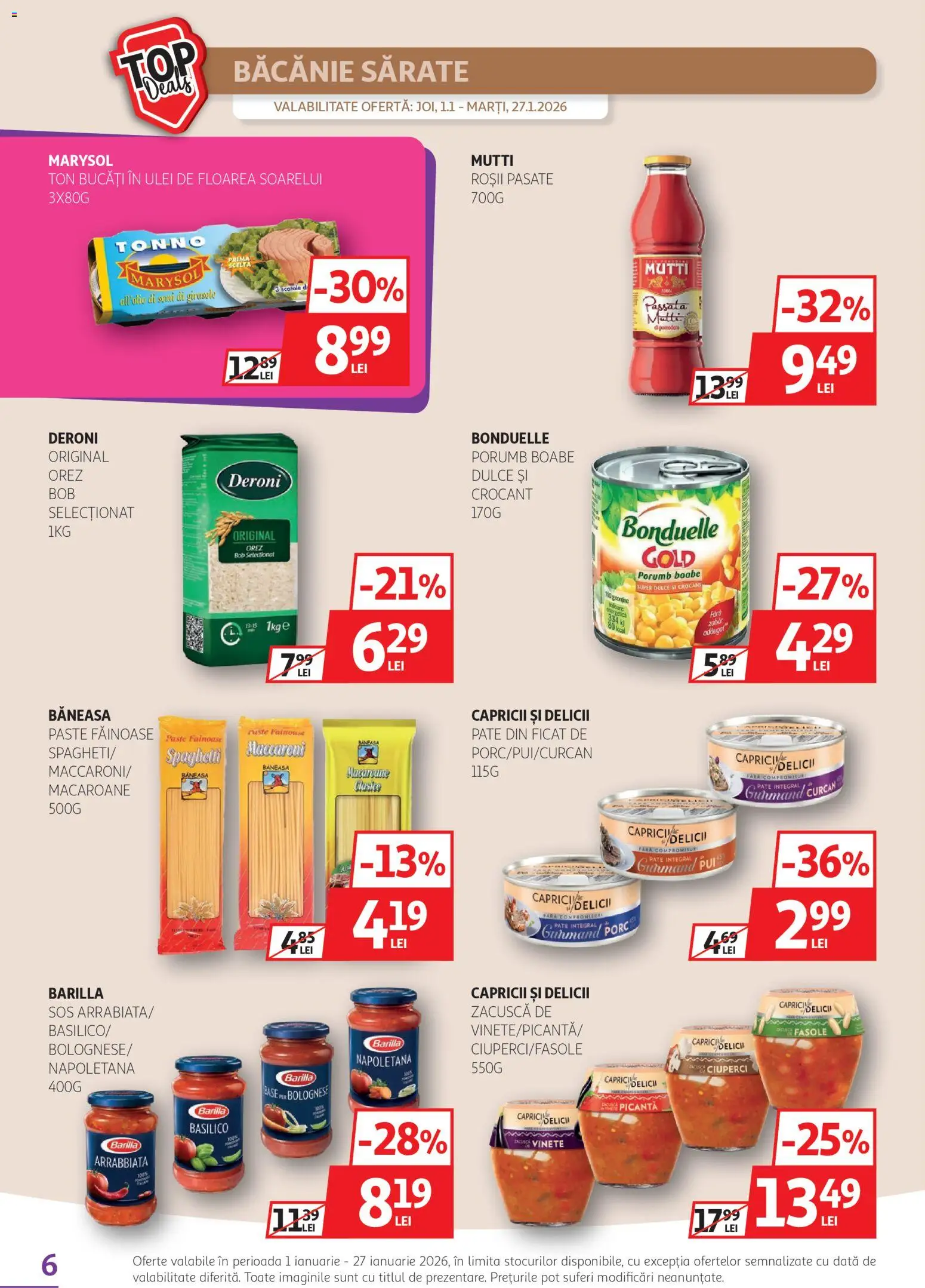 Noul catalog Auchan – valabil de la 01.01.2026 | Pagină: 6 | Produse: Hacıyatmaz Kedi Oyuncağı, Ciuperci, Roșii, Paste