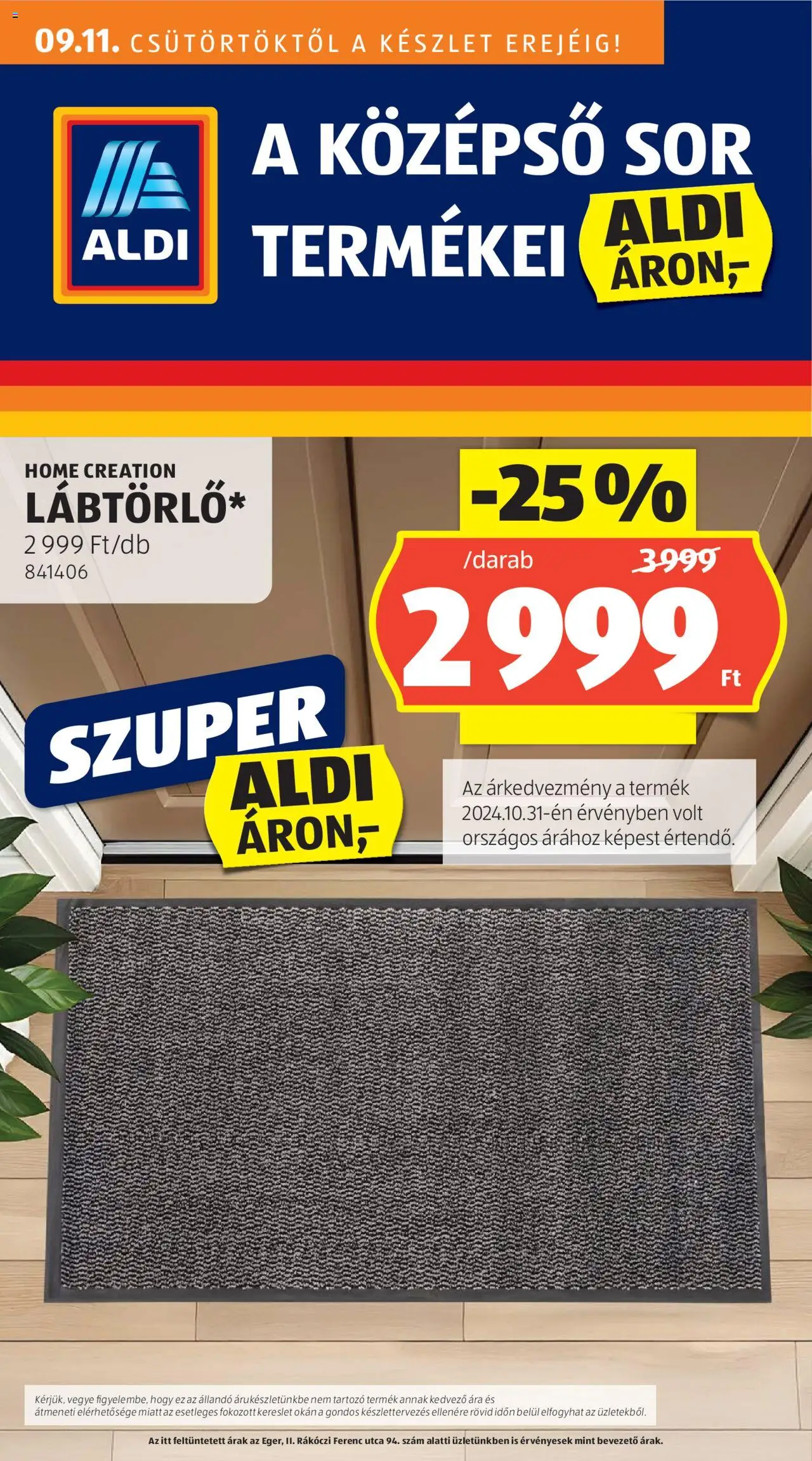 Aldi akciós ujság - amely érvényes a következő dátumtól: 11.09.2025 | Oldal: 1 | Termékek: Lábtörlő, Sör