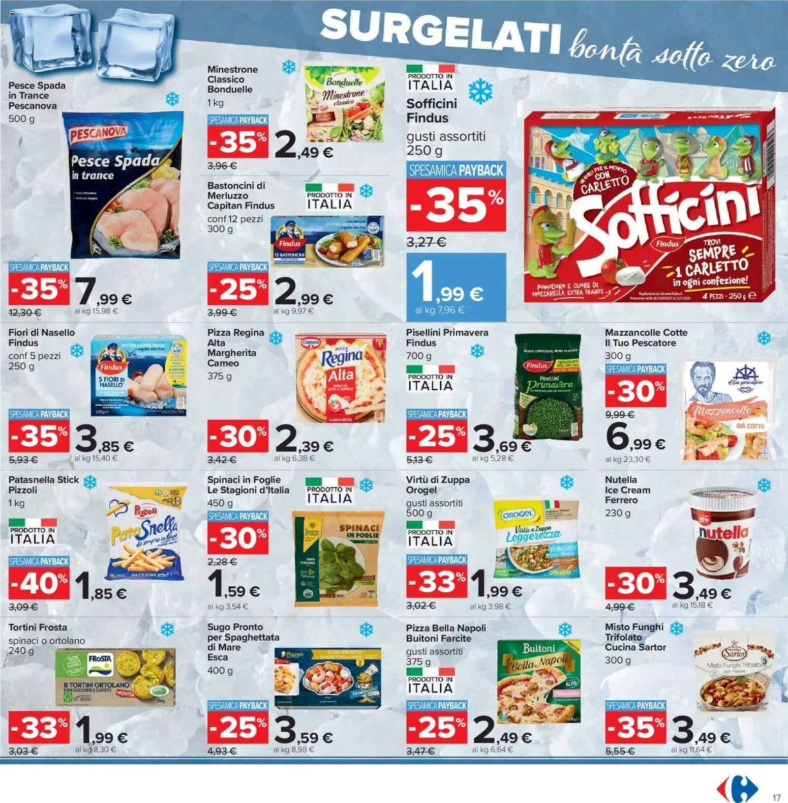 Volantino Carrefour del 17.11.2025 | Pagina: 17 | Prodotti: Pizza, Patatine, Mozzarella, Pesce spada
