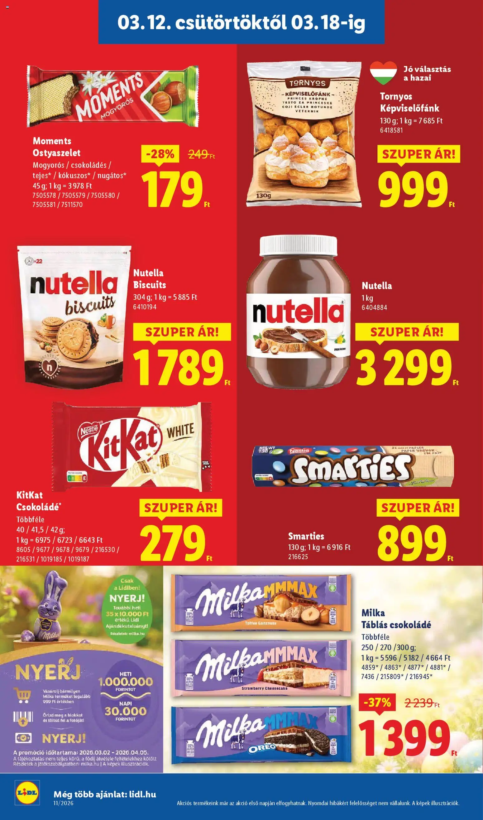 Lidl akciós ujság - amely érvényes a következő dátumtól: 12.03.2026 | Oldal: 14 | Termékek: Ostyaszelet, Nutella, Csokoládé