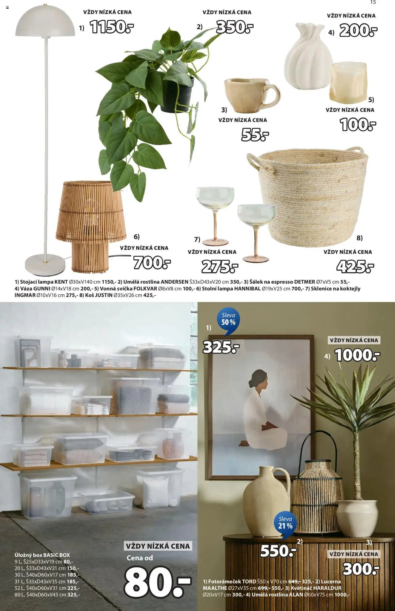 JYSK leták - Záhradní výprodej od 30.07.2025 | Strana: 15 | Produkty: Stolní lampa, Stojací lampa, Koš, Váza