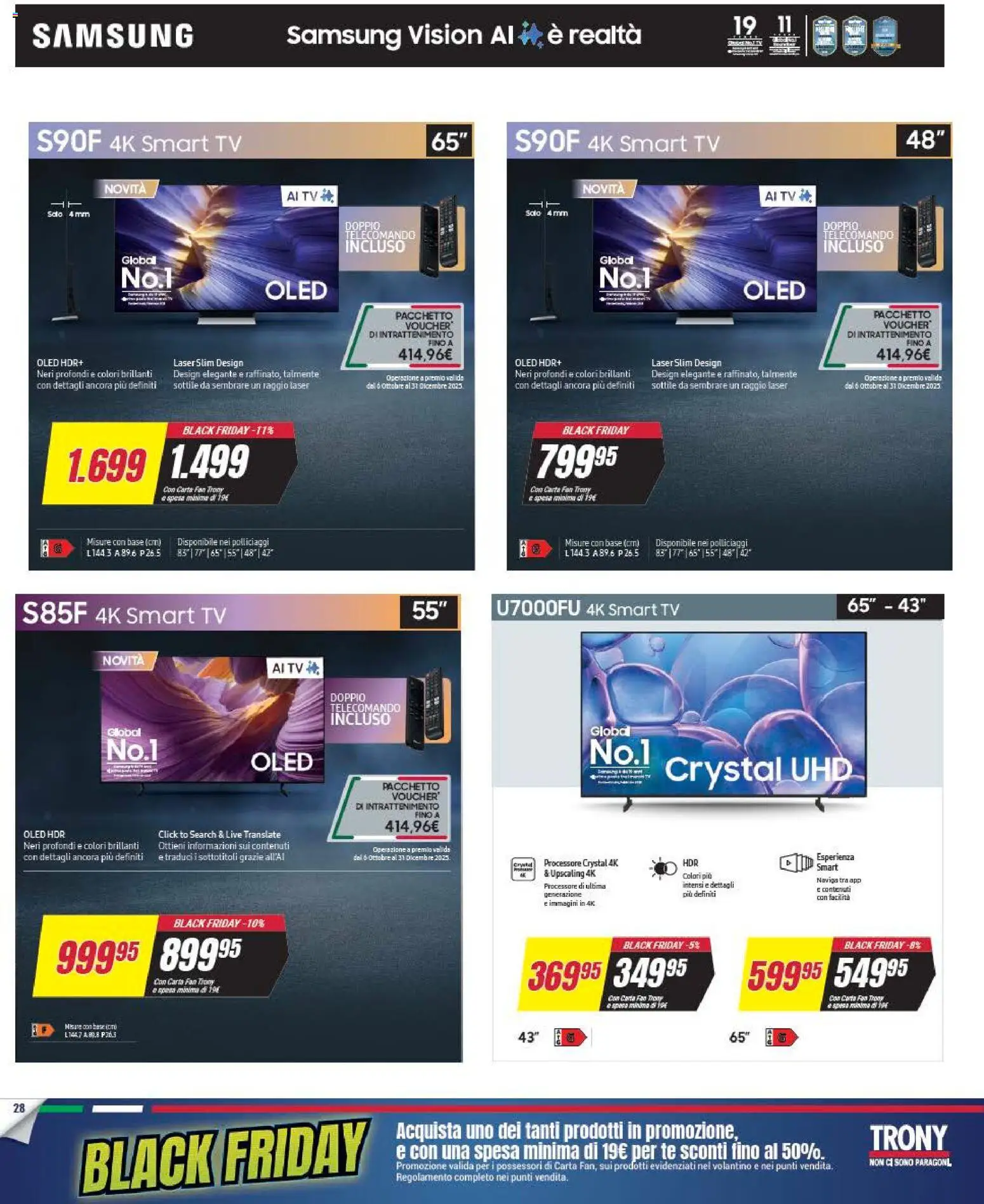 Volantino Trony del 25.11.2025 | Pagina: 28 | Prodotti: Telecomando, TV, Fan, Samsung