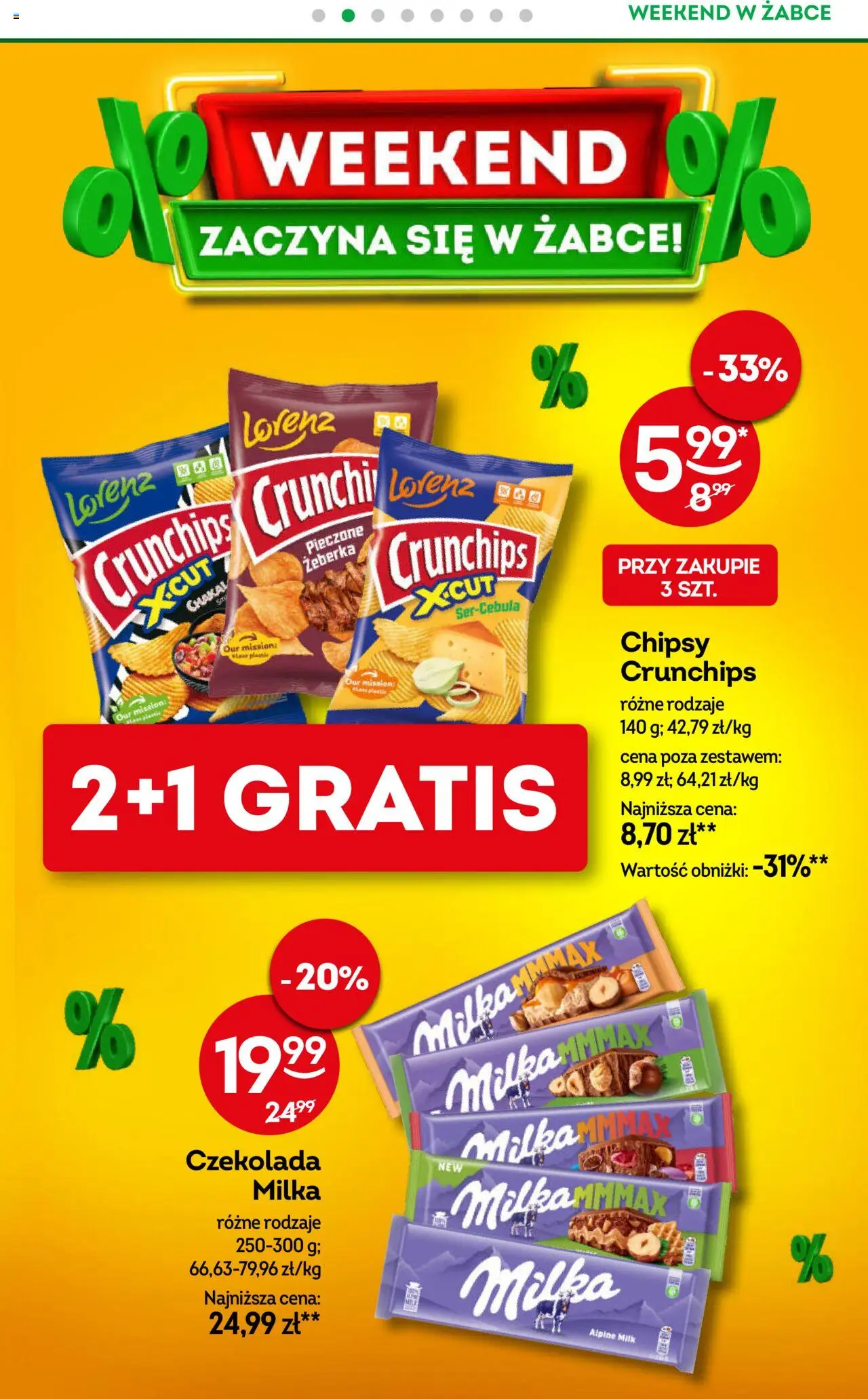 Żabka Gazetka - Weekendowe promocje od 01.08.2025 | Strona: 3 | Produkty: Chipsy, Milka, Czekolada