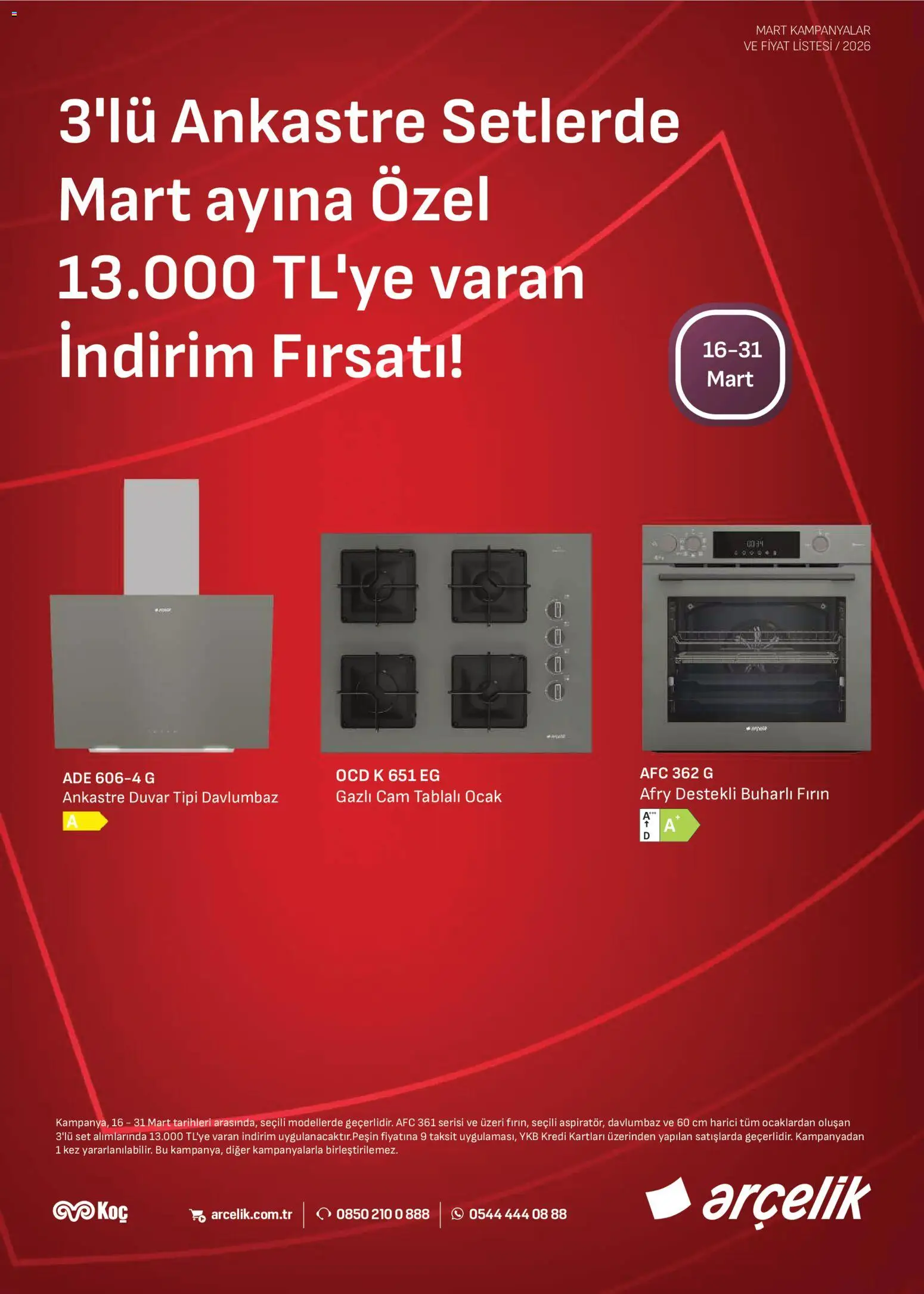 Arçelik - Ankastre Kataloğu - 16.03.2026 tarihinden itibaren geçerlidir | Sayfa: 1 | Ürünler: Davlumbaz, Fırın, Ocak