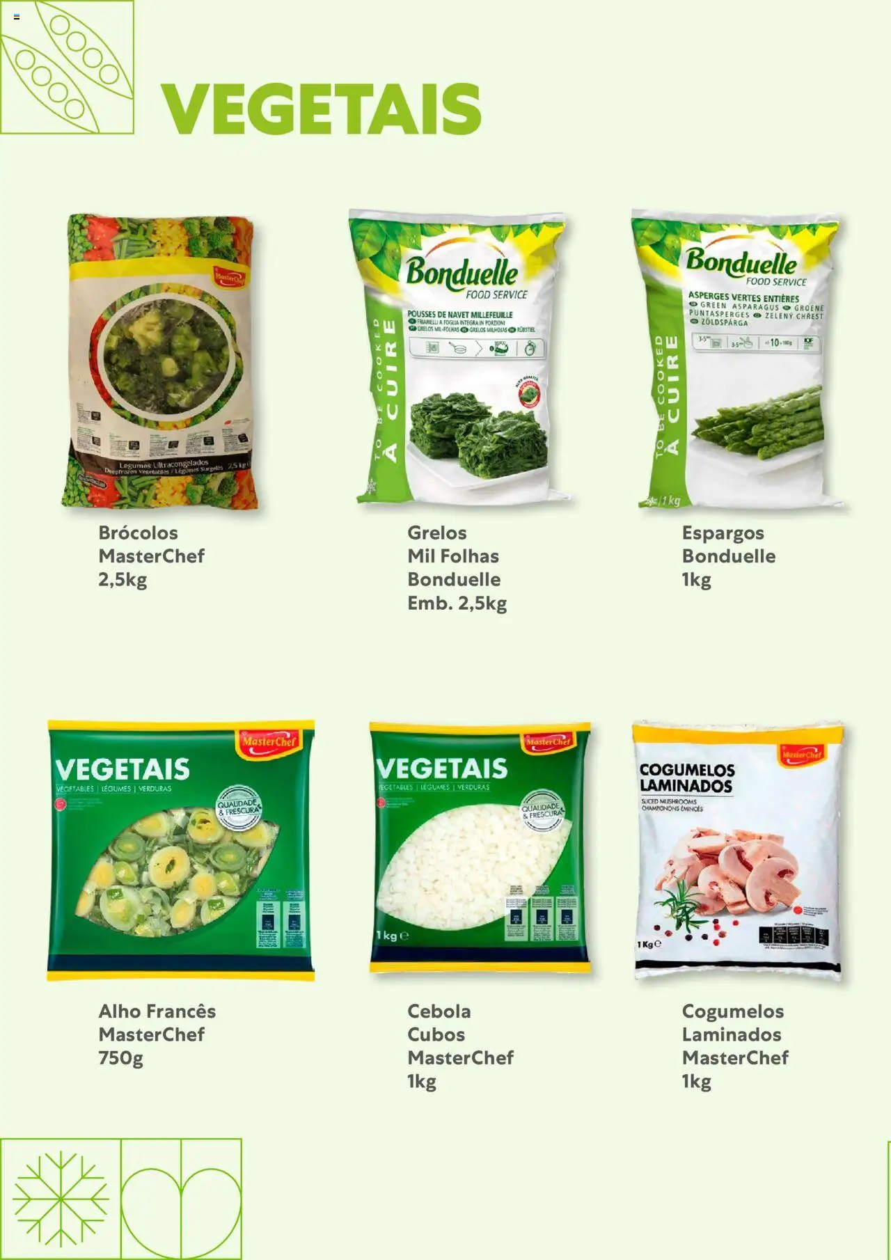 Recheio - Congelados do Mar e da Terra │ válido de 14.07.2025 | Página: 30 | Produtos: Espargos, Grelos, Cebola, Cogumelos