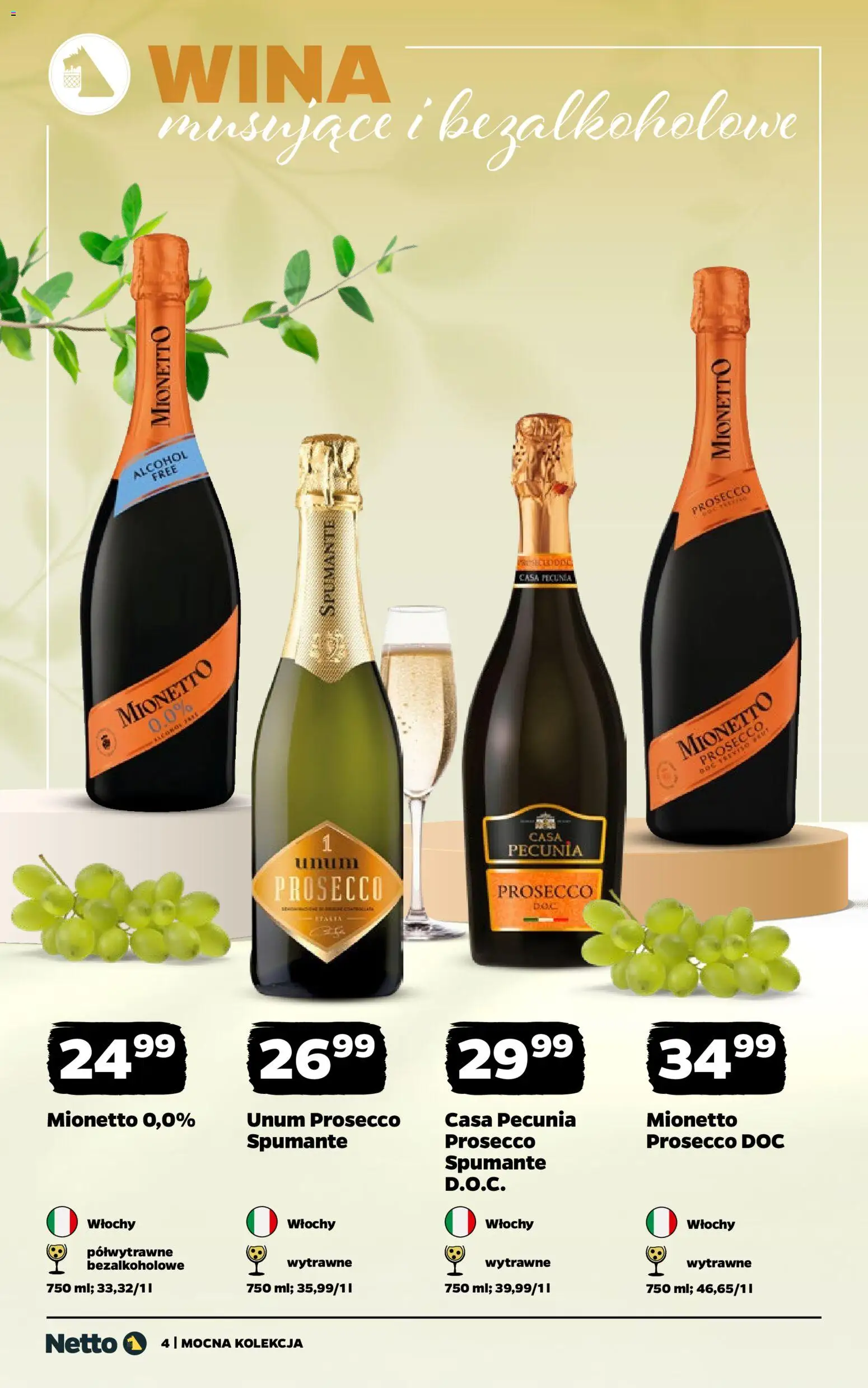 Netto gazetka - Wina od 27.04.2026 | Strona: 4 | Produkty: Mionetto prosecco, Prosecco