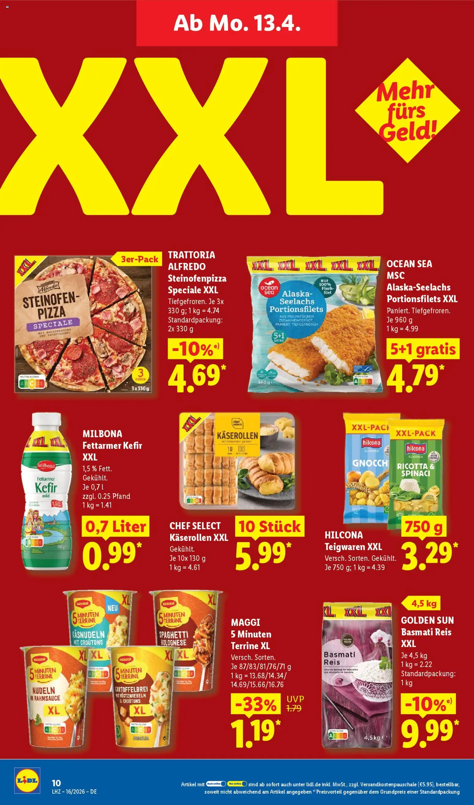 Lidl Německo leták od 13.04.2026 | Strana: 18 | Produkty: Ricotta, Pizza, Milbona, Basmati