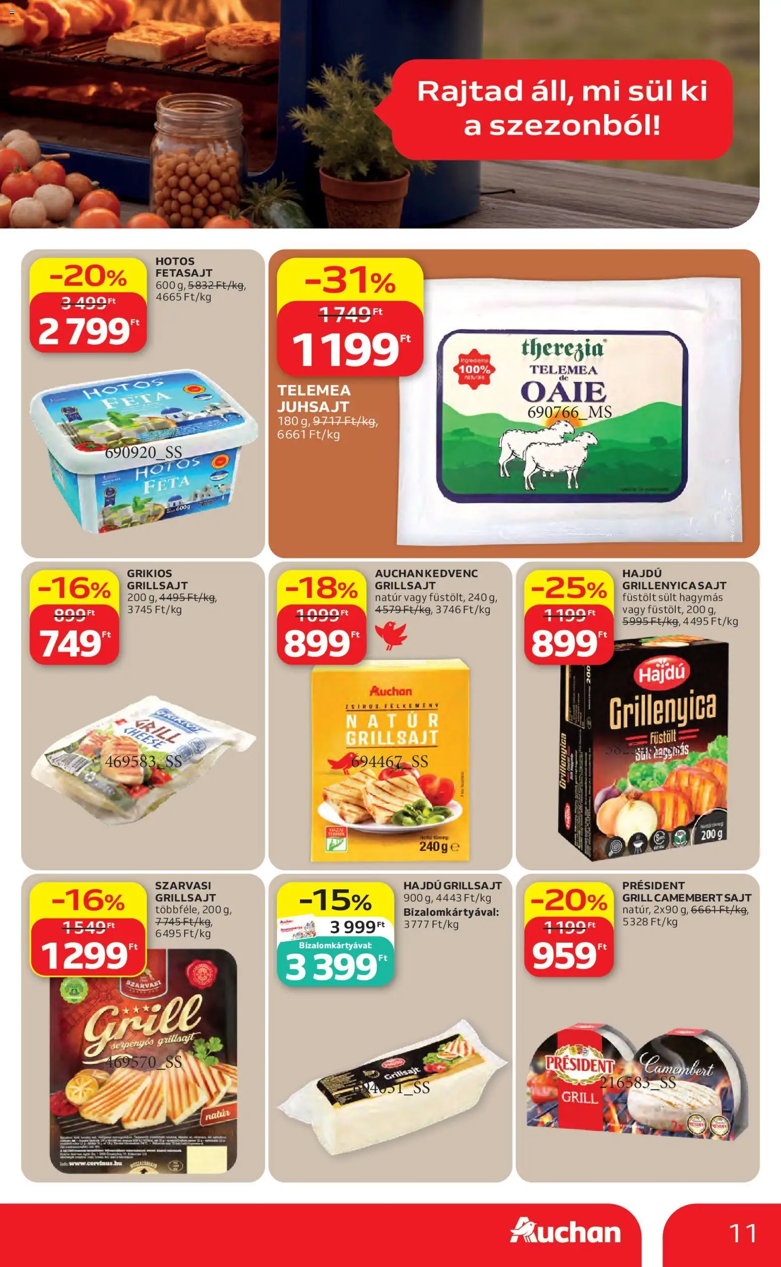 Auchan akciós ujság - amely érvényes a következő dátumtól: 30.04.2026 | Oldal: 11 | Termékek: Grill, Grillsajt, Juhsajt, Camembert