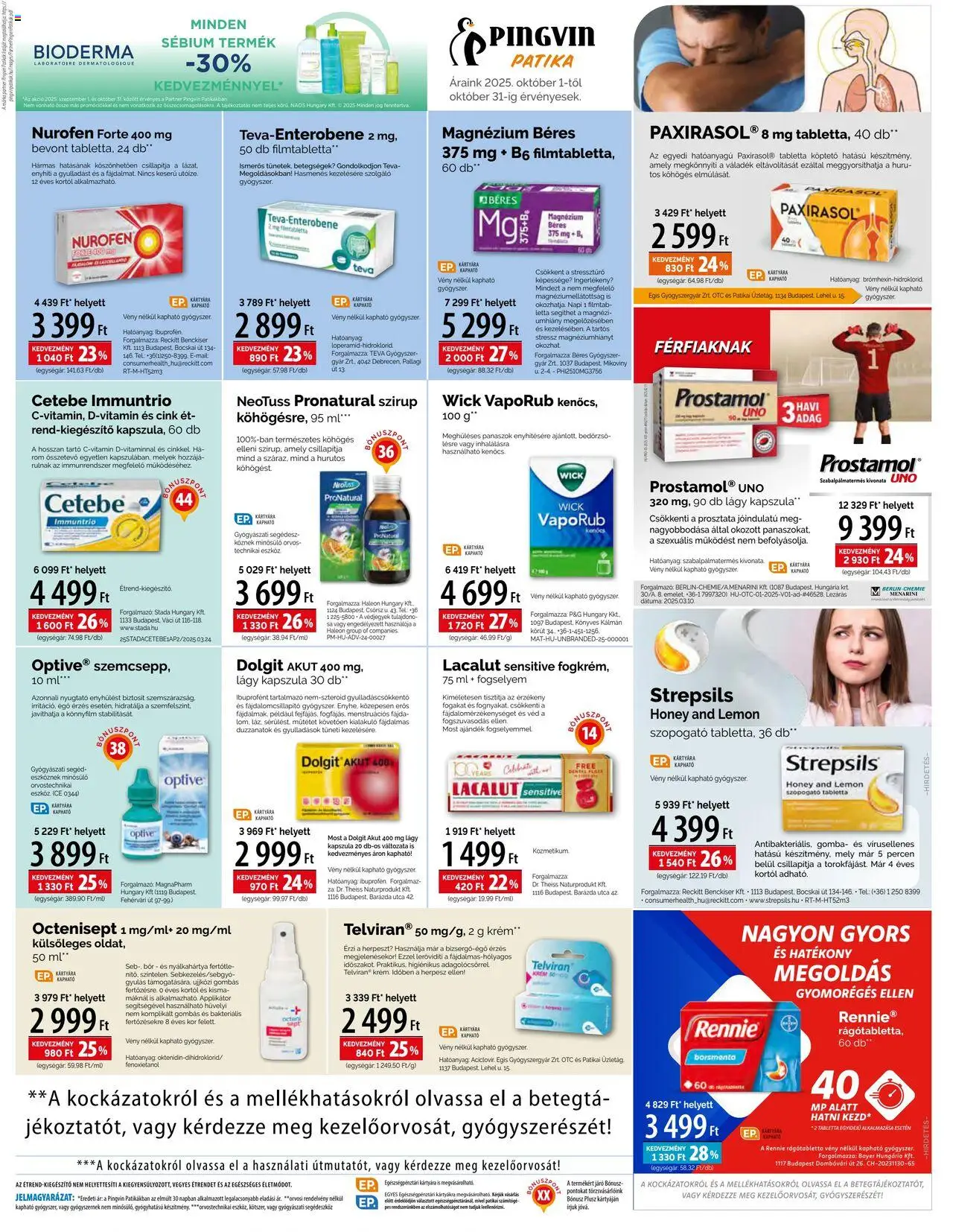 Pingvin Patika akciós ujság - amely érvényes a következő dátumtól: 01.10.2025 | Oldal: 7 | Termékek: Applikátor, Gomba, Bor, Gyógyszerek