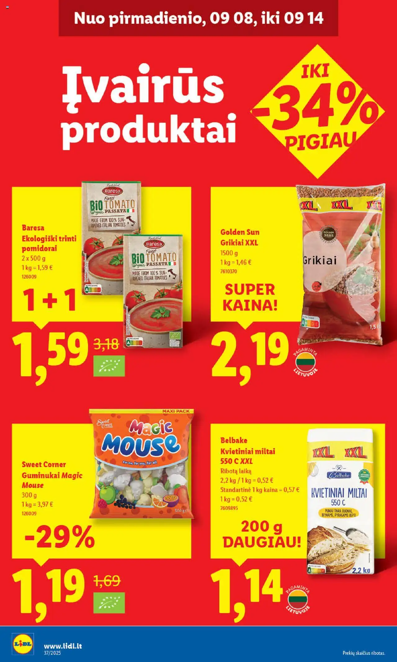 LIDL akcijos nuo 08.09.2025 | Puslapis: 32 | Prekių: Grikiai, Miltai, Pomidorai, Guminukai
