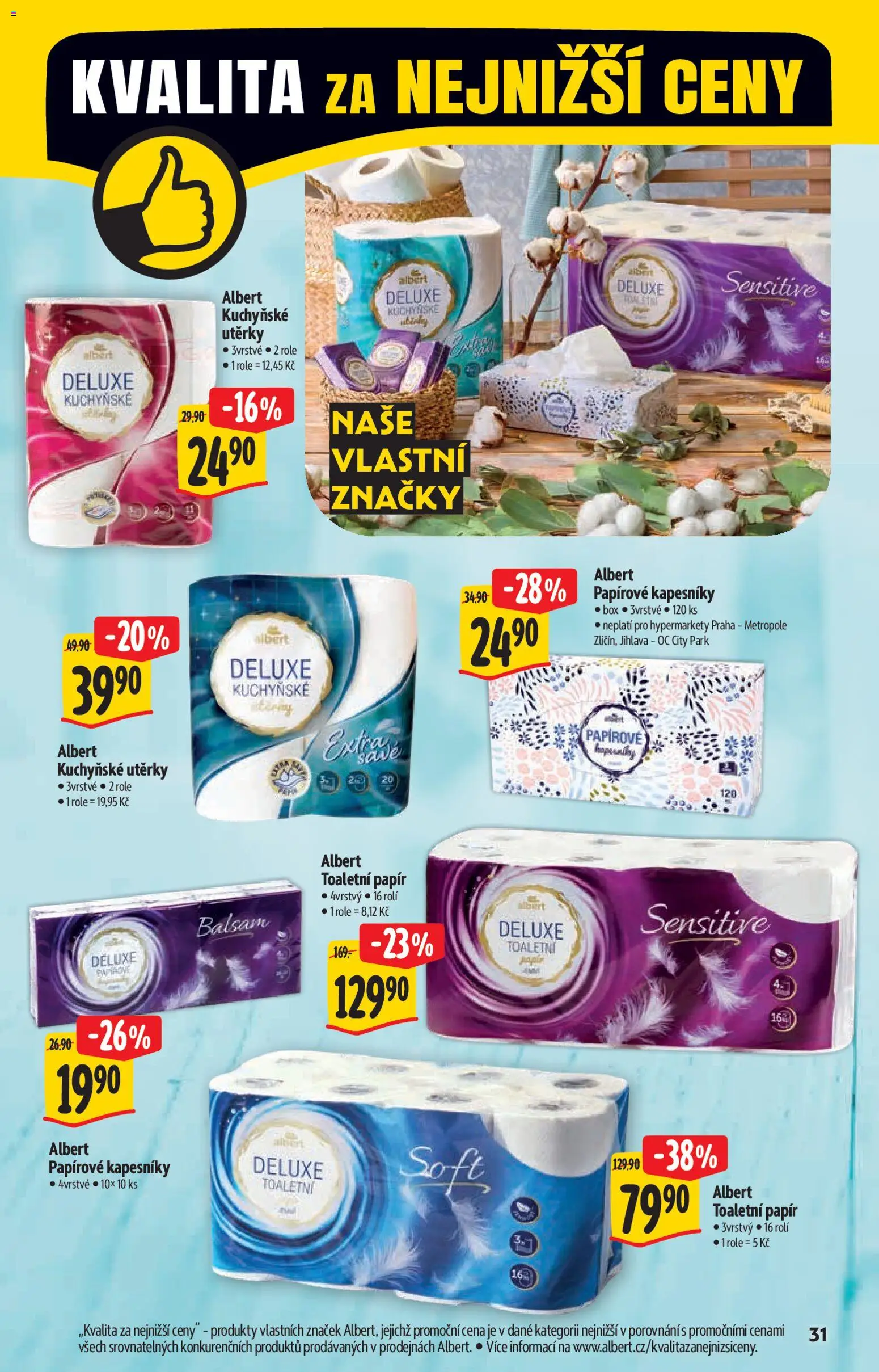Albert katalog - Hypermarket - Brand od 28.01.2026 | Strana: 31 | Produkty: Utěrky, Papírové kapesníky, Deluxe, Toaletní papír 3vrstvý