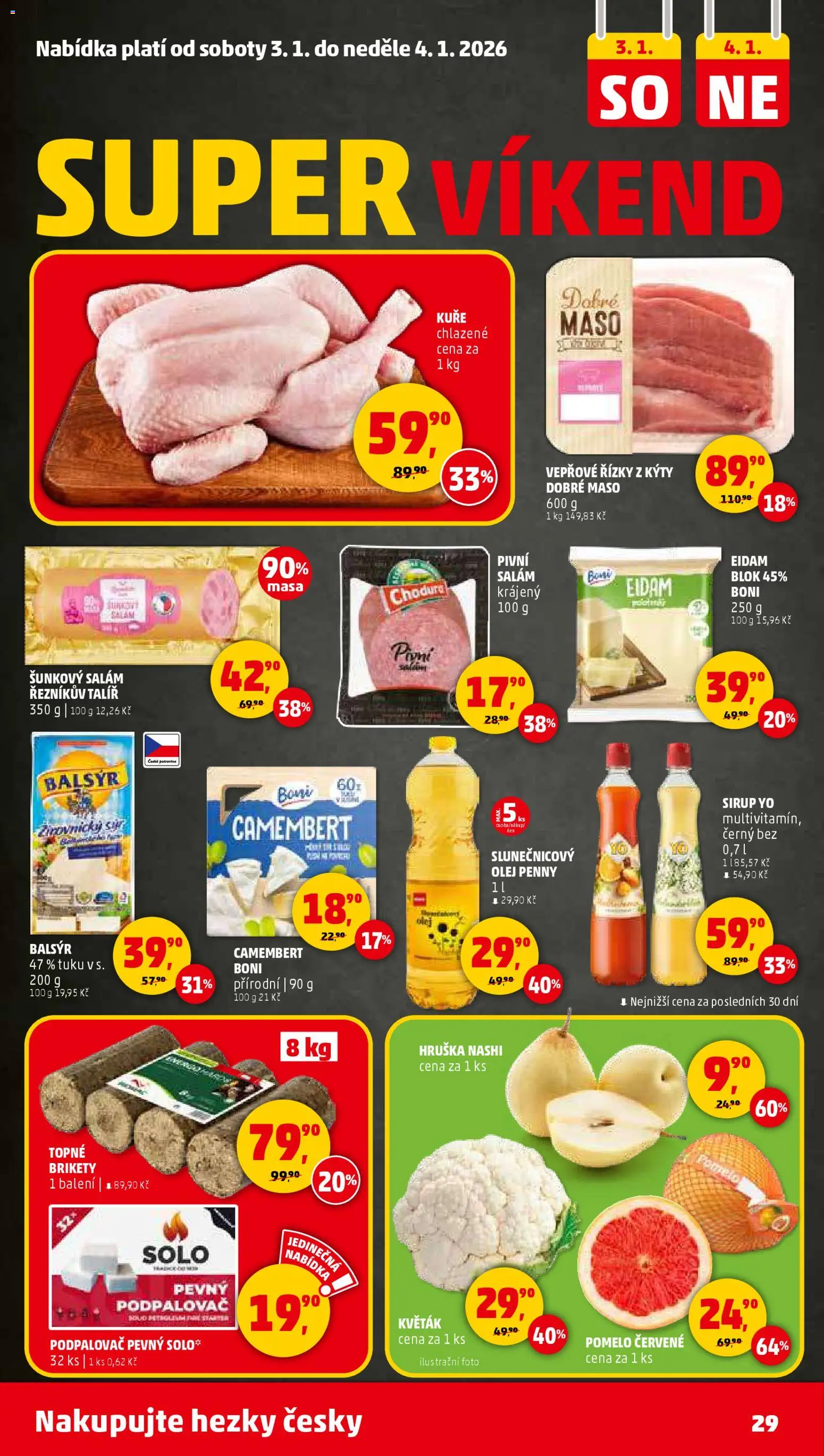 Penny Market leták - Čtvrtečník od 02.01.2026 | Strana: 29 | Produkty: Vepřové řízky, Blok, Eidam, Sirup YO