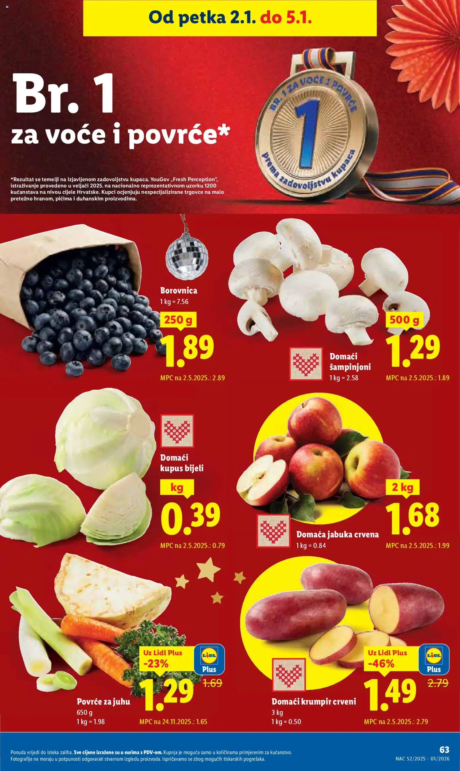 Lidl katalog | vrijedi od 27.12.2025 | Stranica: 63 | Proizvodi: Šampinjoni, Voće, Kupus, Jabuka