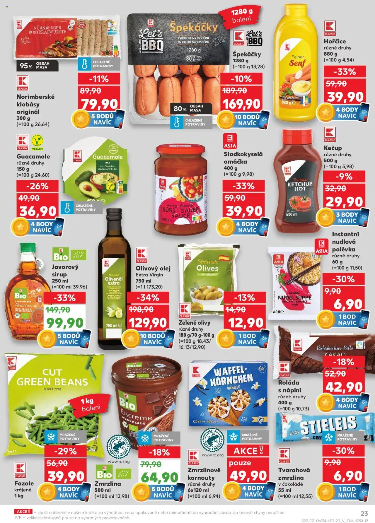 Kaufland leták - Brno od 20.08.2025 | Strana: 23 | Produkty: Sladkokyselá omáčka, Zmrzlina, Klobásy, Guacamole