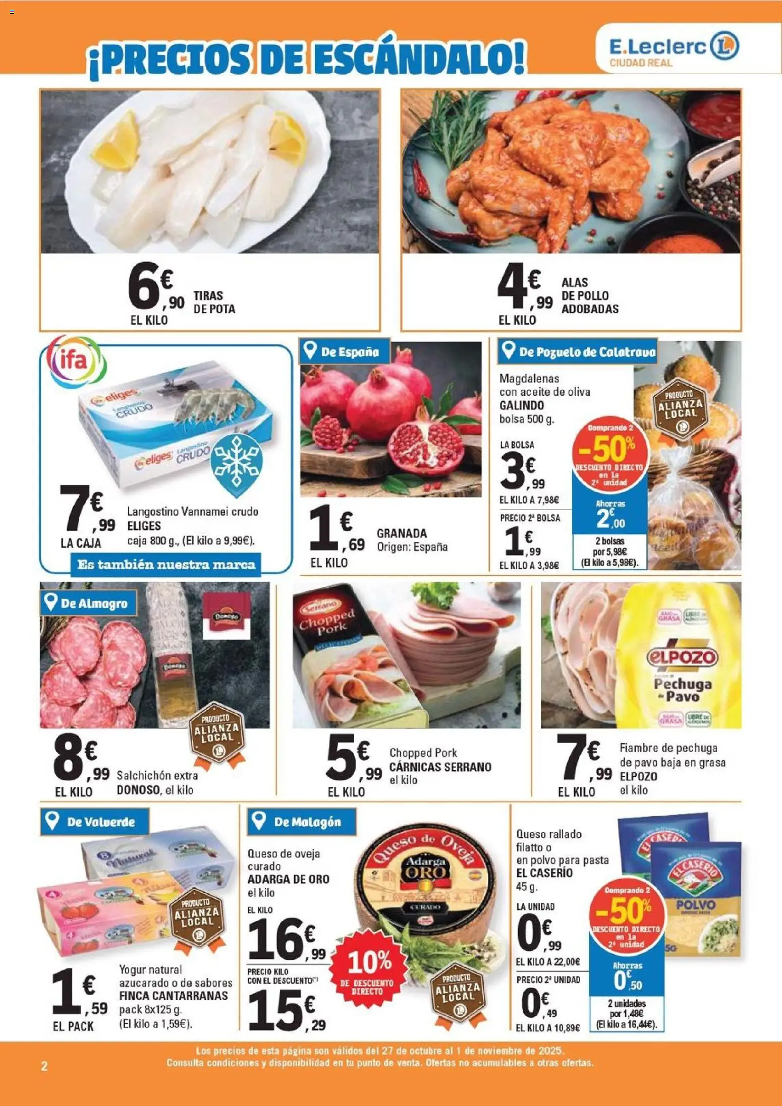 E.Leclerc folleto │ válido desde el 27.10.2025 | Página: 2 | Productos: Polvo, Aceite, Queso rallado, Pasta
