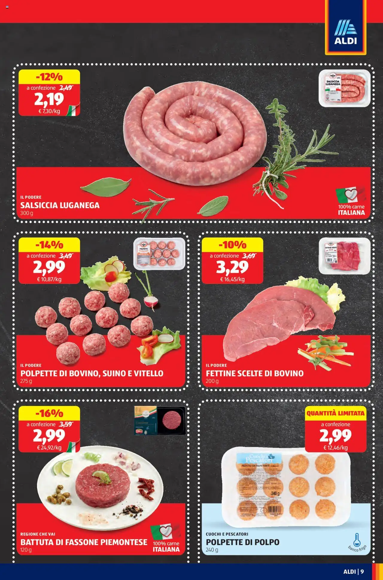Volantino Aldi del 15.09.2025 | Pagina: 9 | Prodotti: Polpo, Salsiccia, Vitello, Polpette