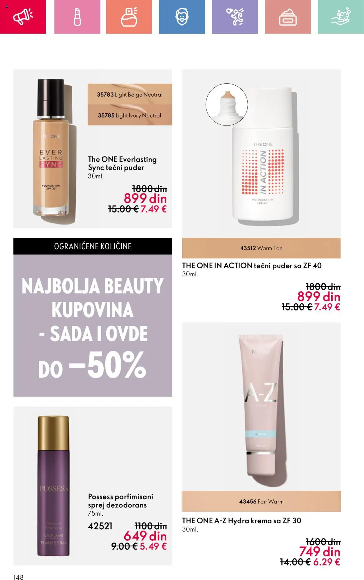 Oriflame katalog - važi od 03.08.2025 | Strana: 148 | Proizvode: Tečni puder, Puder, Krema, Dezodorans