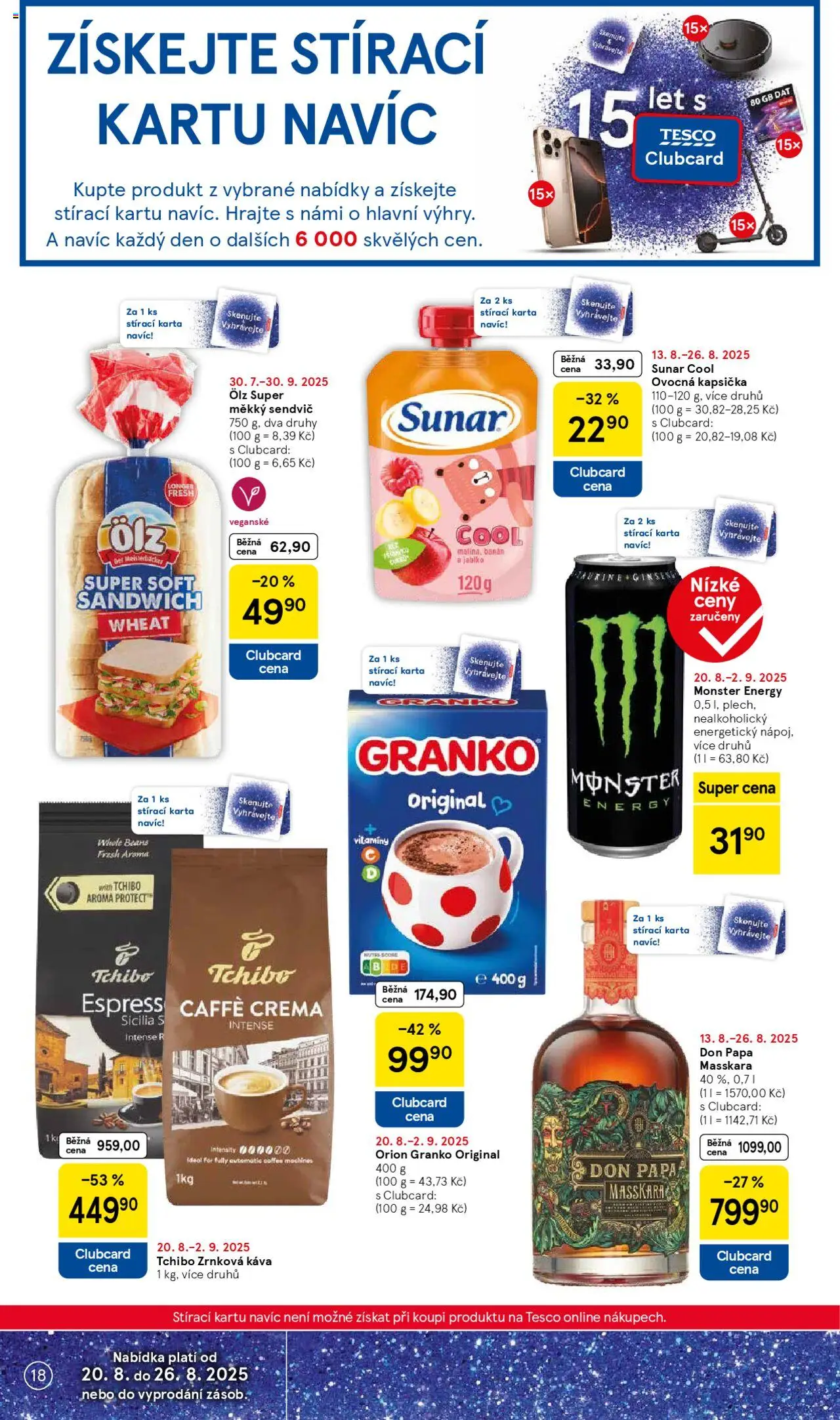 Tesco leták - Hypermarket od 20.08.2025 | Strana: 18 | Produkty: Sunar, Granko, Monster Energy, Caffè crema