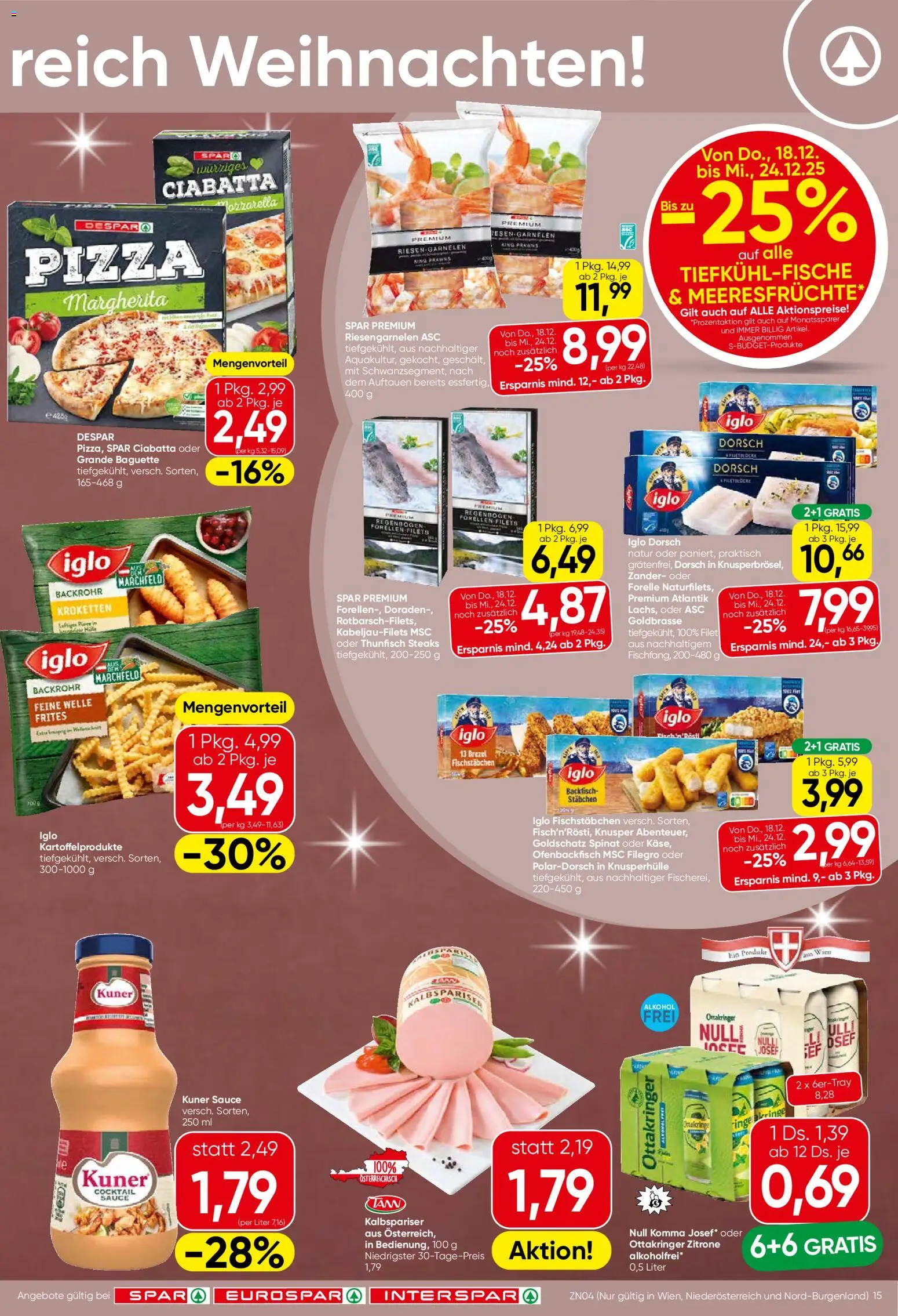 Spar Flugblatt - Niederösterreich gültig ab 18.12.2025 | Seite: 15 | Produkte: Meeresfrüchte, Zitrone, Jääkaappipakastin, Pizza