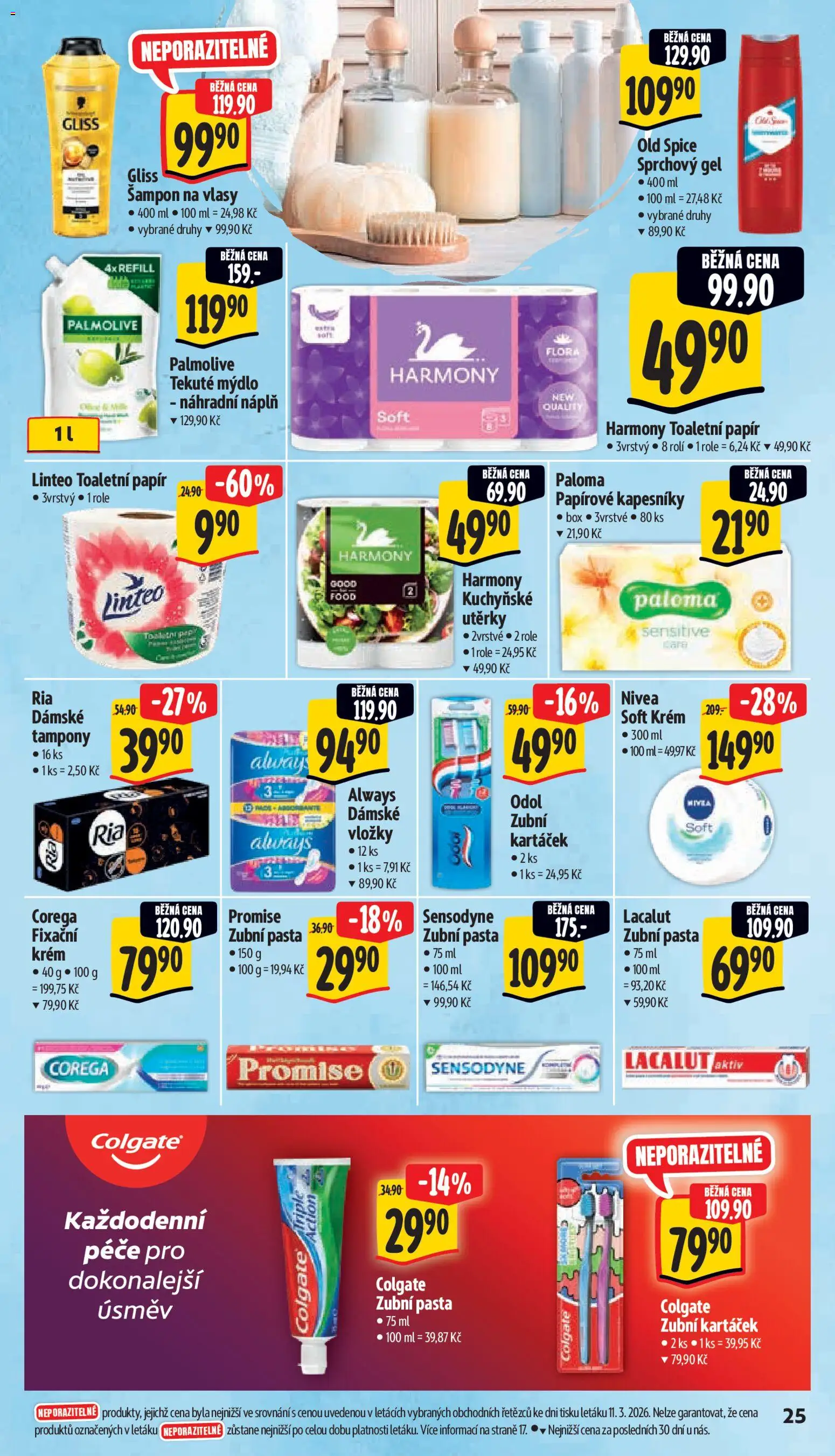 Albert leták - Supermarket od 18.03.2026 | Strana: 33 | Produkty: Mýdlo, Corega, Vložky, Tampony