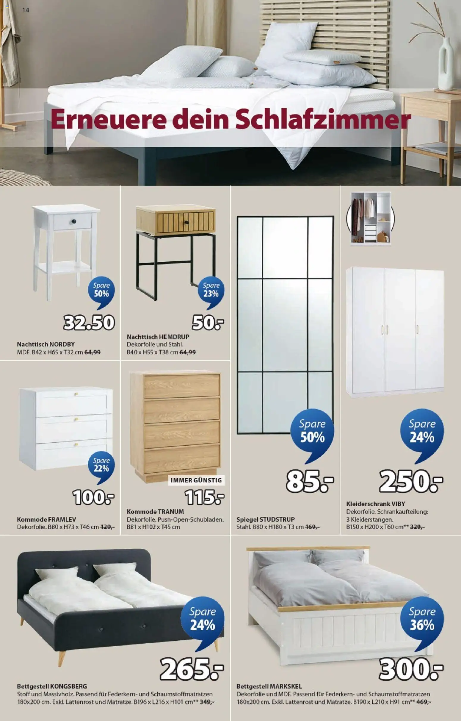 JYSK Angebote gültig ab 01.12.2025 | Seite: 14 | Produkte: Kleiderschrank, Kommode, Nachttisch, Lattenrost