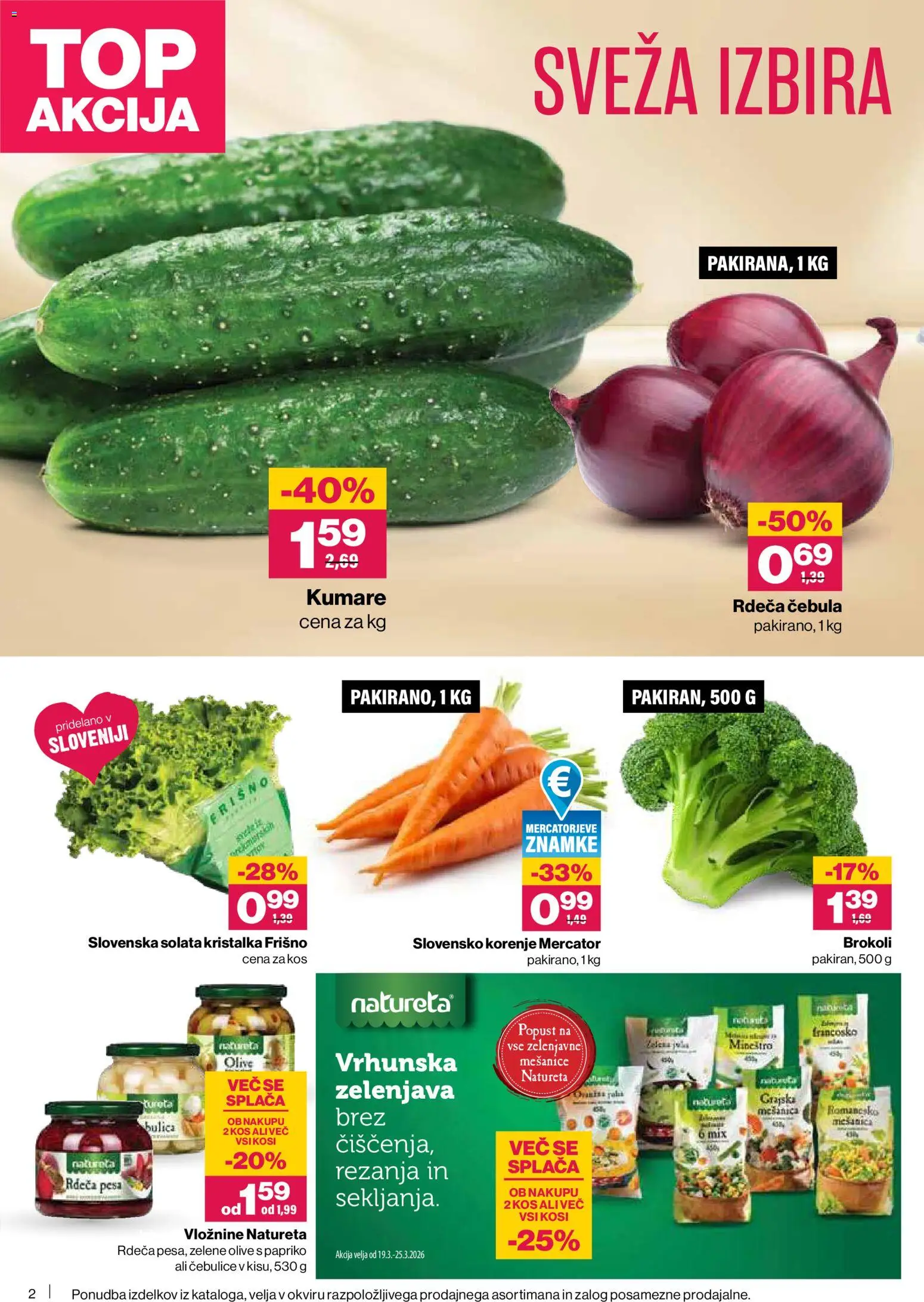 Novi Mercator katalog ponudbe – veljaven od 19.03.2026 | Stran: 2 | Izdelki: Olive, Solata, Cebula, Pesa