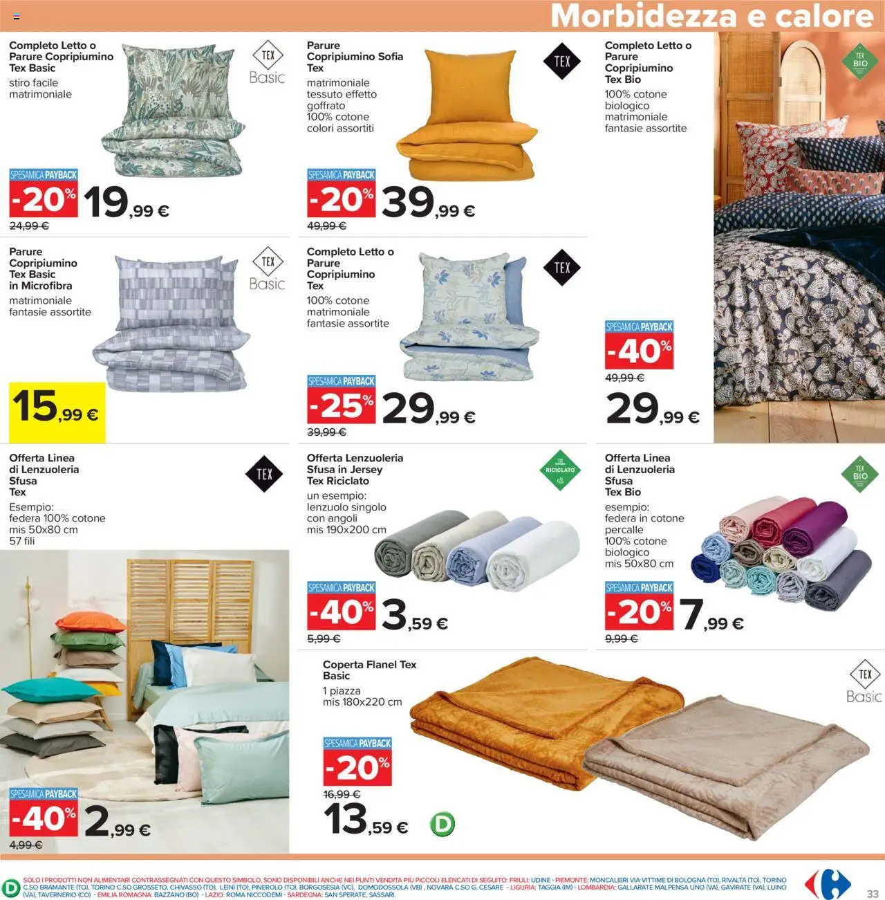Volantino Carrefour del 23.10.2025 | Pagina: 33 | Prodotti: Copripiumino, Letto, Coperta, Federa