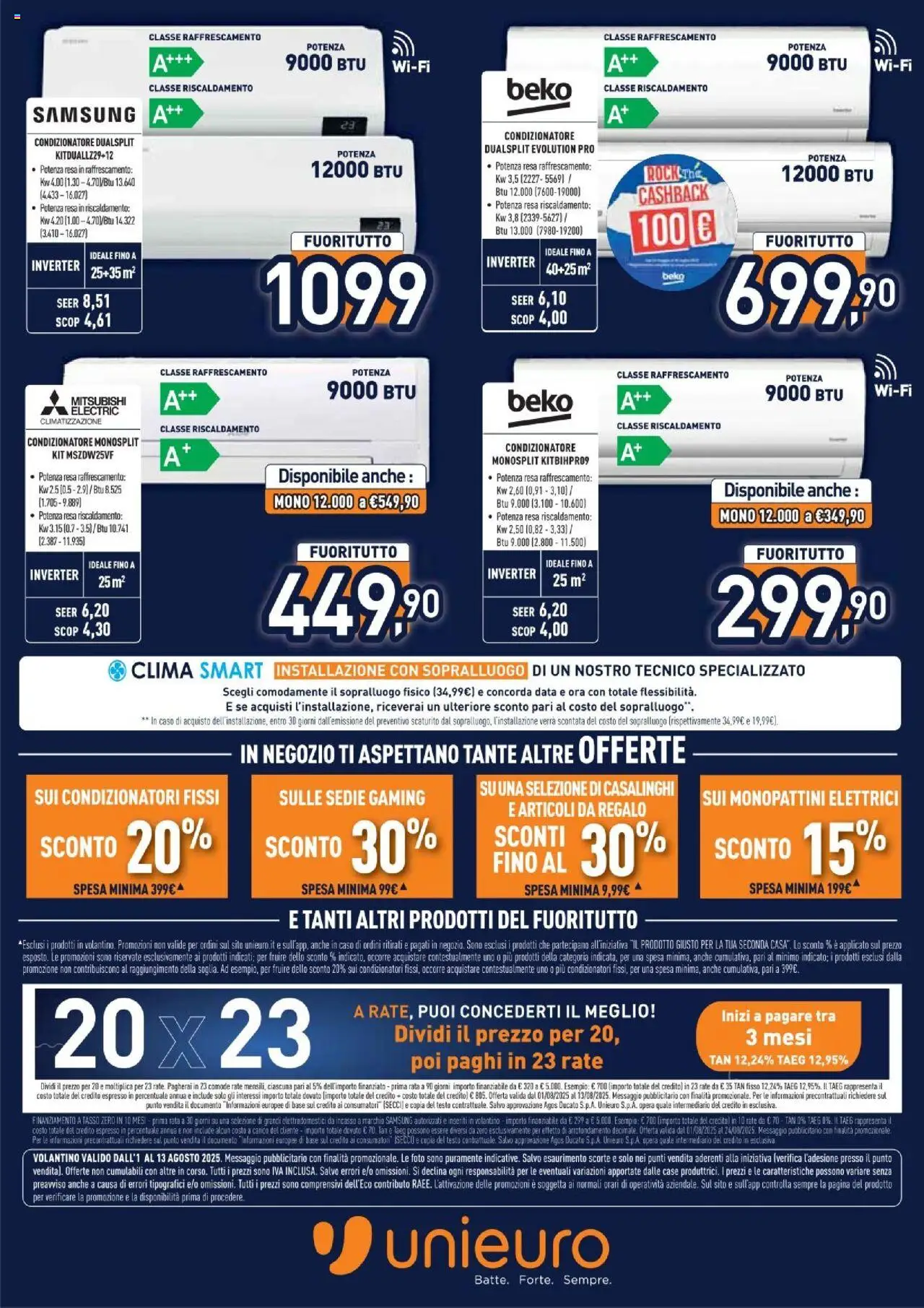 Volantino Unieuro del 01.08.2025 | Pagina: 22 | Prodotti: Data, The, Condizionatore, Samsung