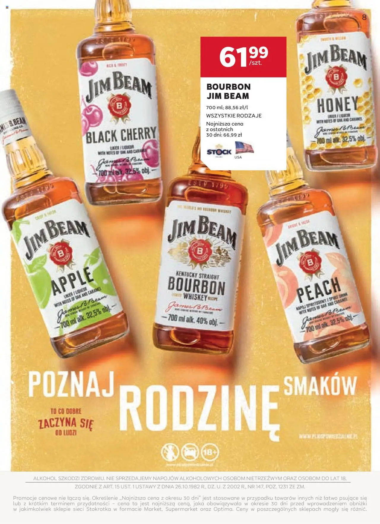 Stokrotka Gazetka - Oferta alkoholowa od 22.05.2025 | Strona: 8 | Produkty: Jim Beam apple, Stokrotka, Jim beam honey, Alkohol