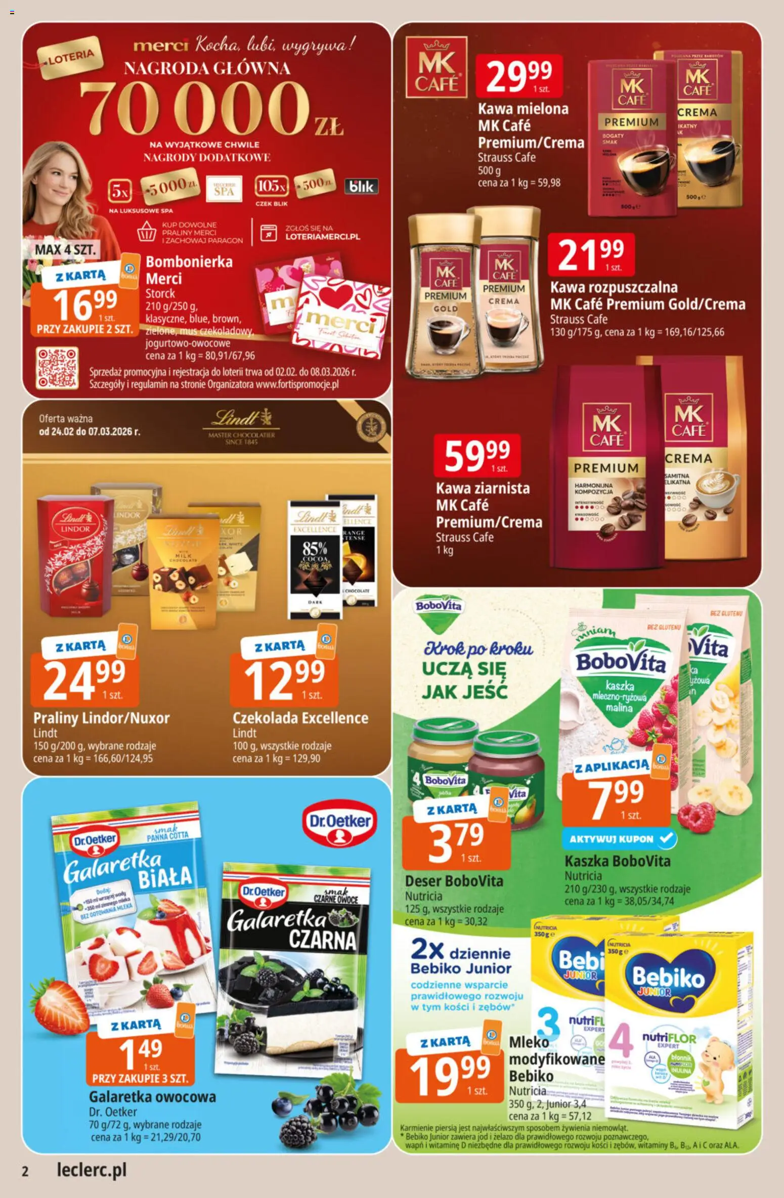 E.Leclerc Gazetka od 24.02.2026 | Strona: 2 | Produkty: Praliny, Kawa ziarnista, Merci, Kawa
