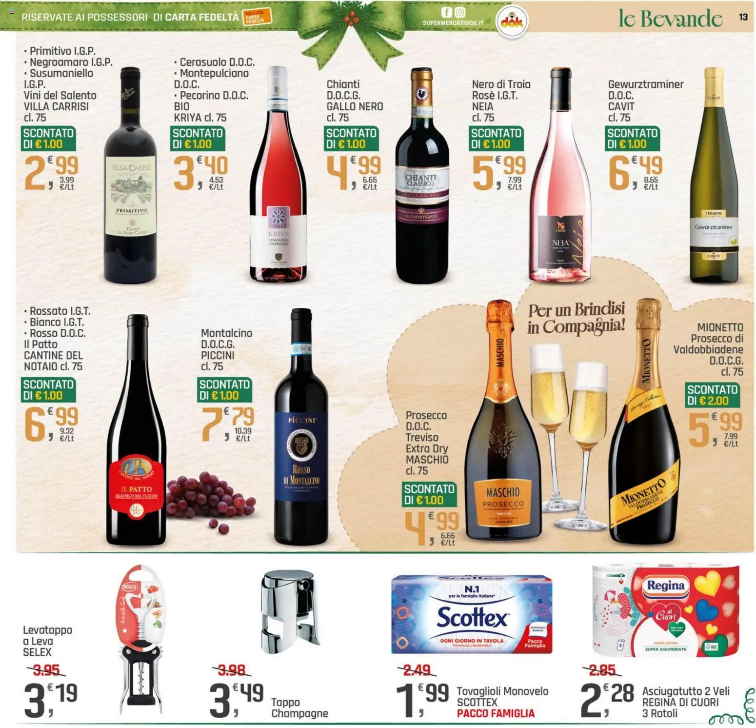 Volantino DOK del 04.12.2025 | Pagina: 13 | Prodotti: Prosecco, Champagne, Asciugatutto, Pecorino