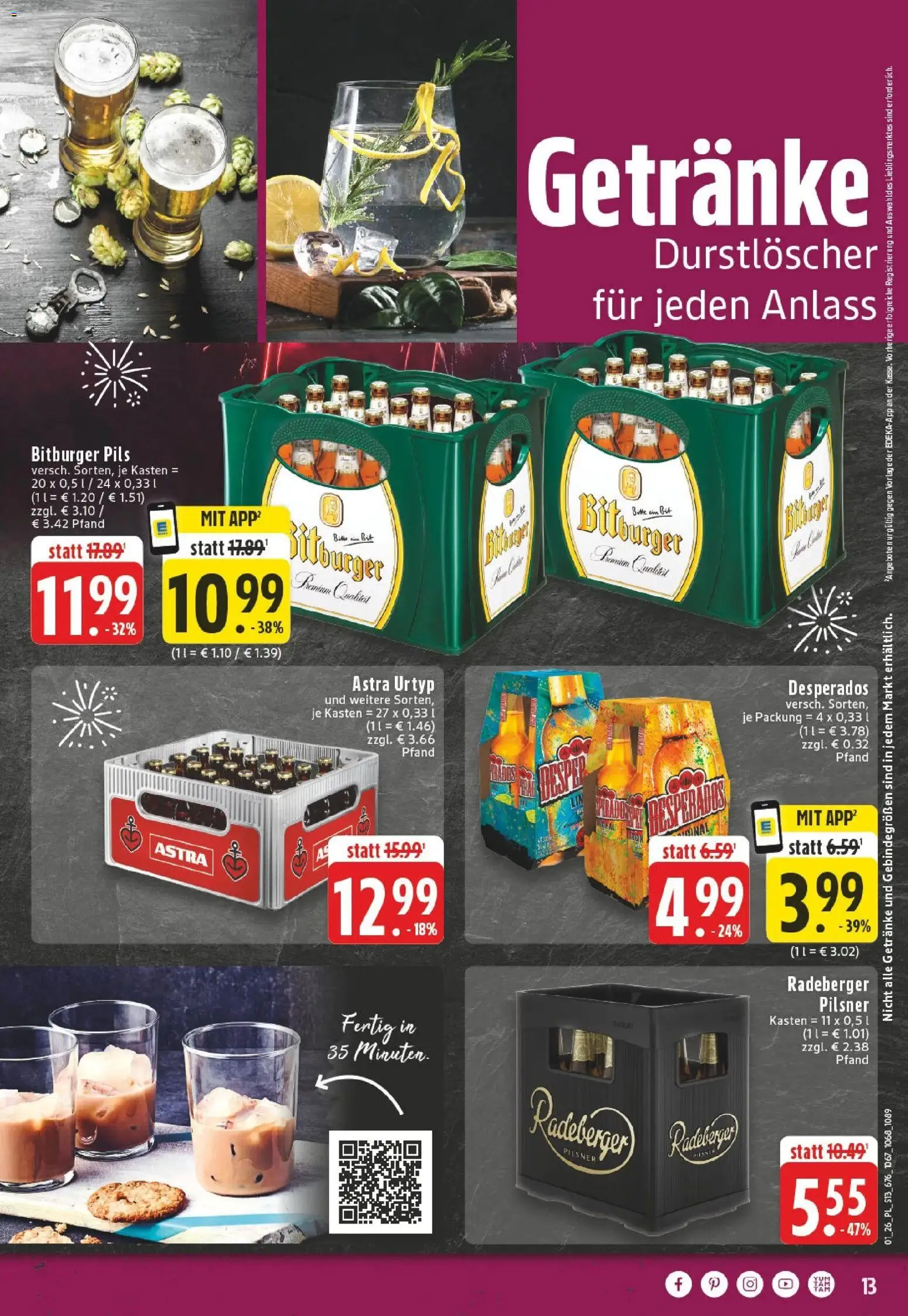 Edeka prospekt Linnich	 – gültig ab 28.12.2025 | Seite: 13 | Produkte: Bitburger, Durstloscher, Astra, Desperados