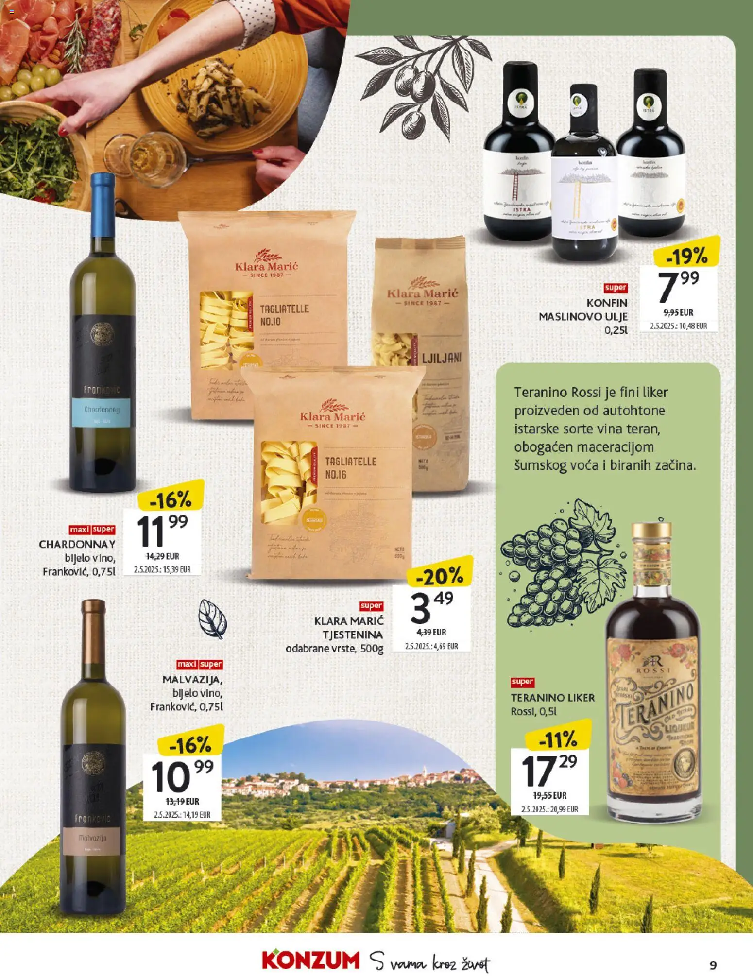 Konzum katalog | vrijedi od 27.10.2025 | Stranica: 9 | Proizvodi: Maslinovo ulje, Tjestenina, Teranino, Pasta