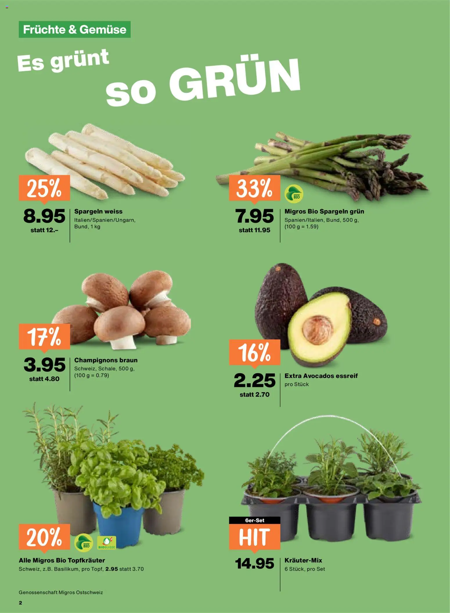 Migros aktionen – gültig ab 09.04.2026 | Seite: 2 | Produkte: Champignons, Gemüse, Früchte